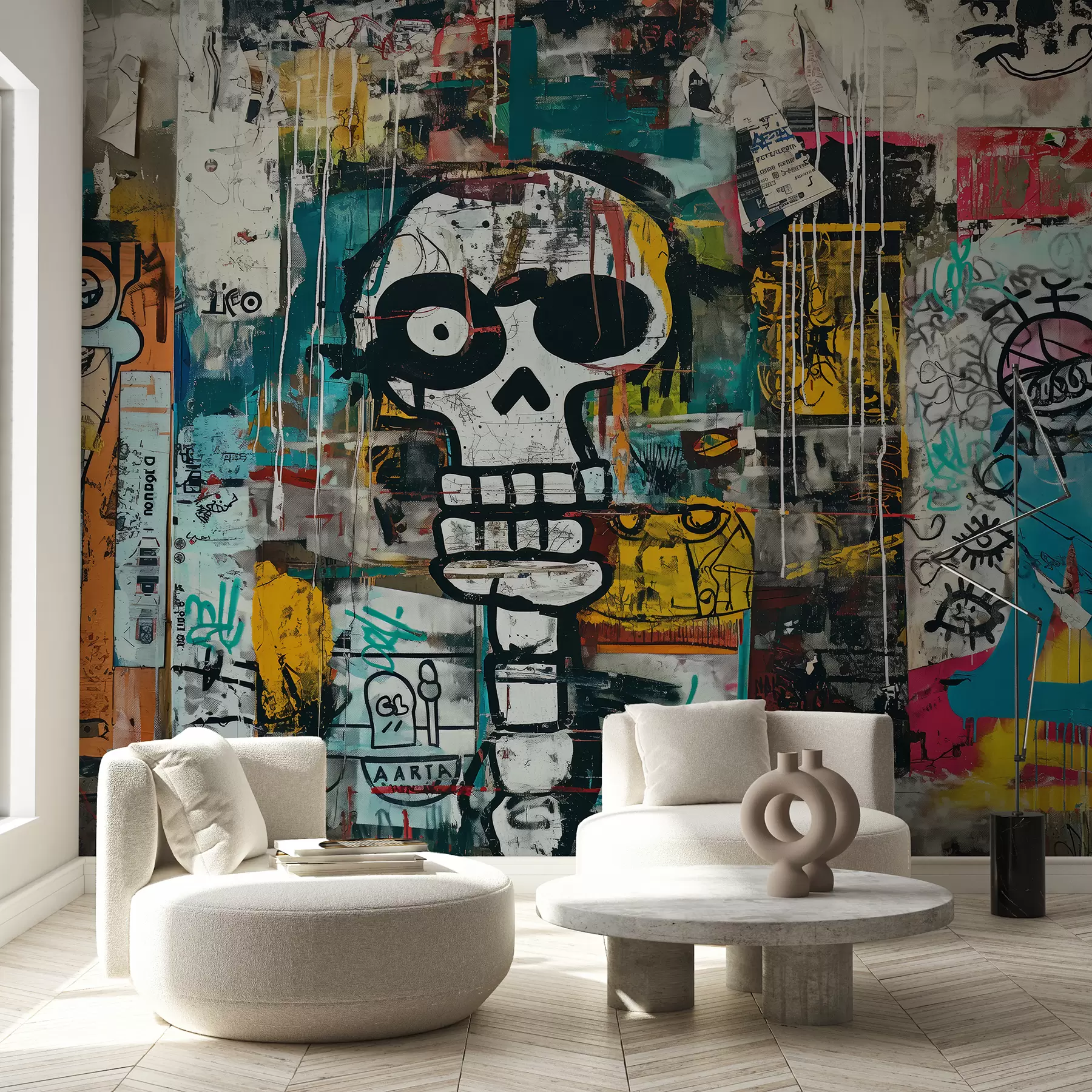 murales de pared Graffiti colorido al estilo Basquiat w01187