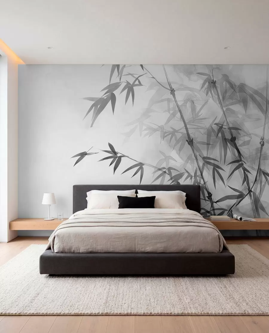 murales de pared Bambú en acuarela gris w00687v1