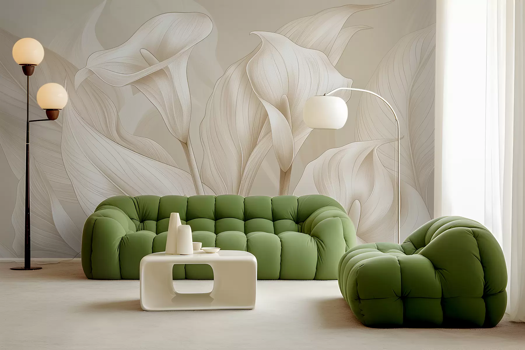 murales de pared flores delicadas en color beige w01195