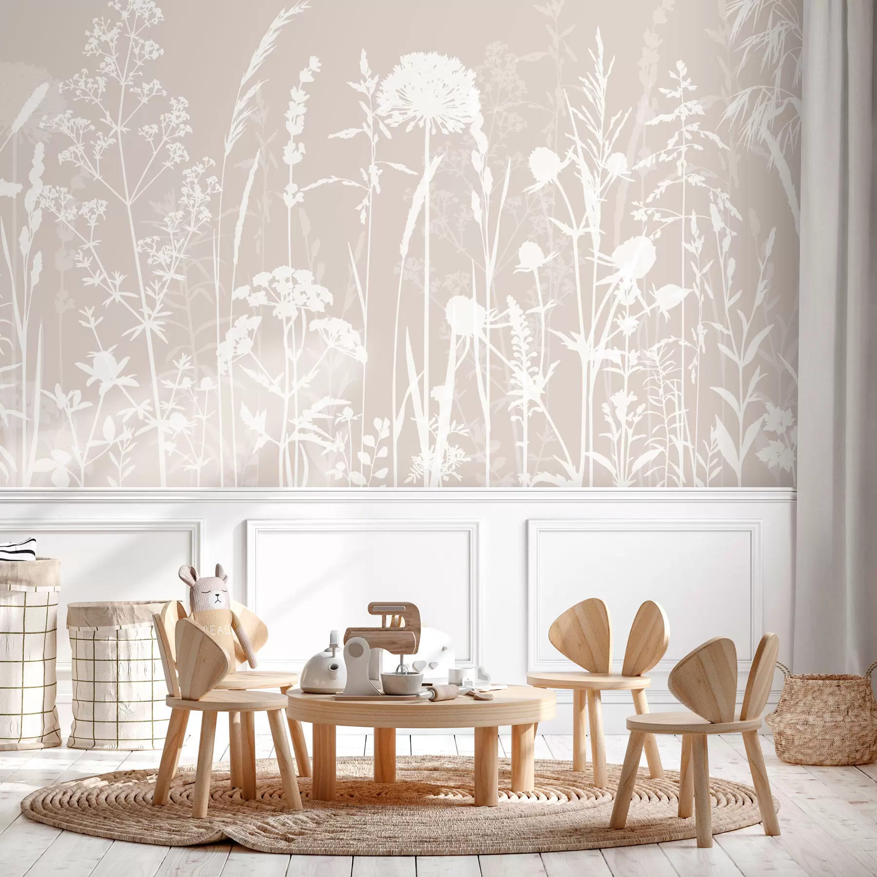 murales de pared Minimalismo de flores y plantas de campo suaves w01270
