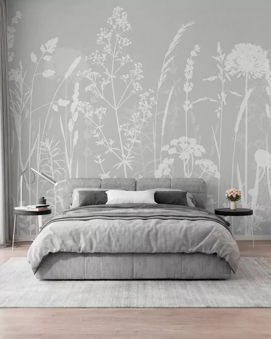 murales de pared Flores silvestres sobre gris w01270v1