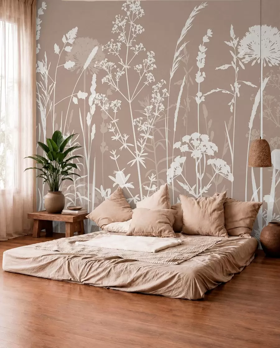 murales de pared Siluetas de flores sobre topo w01270v3