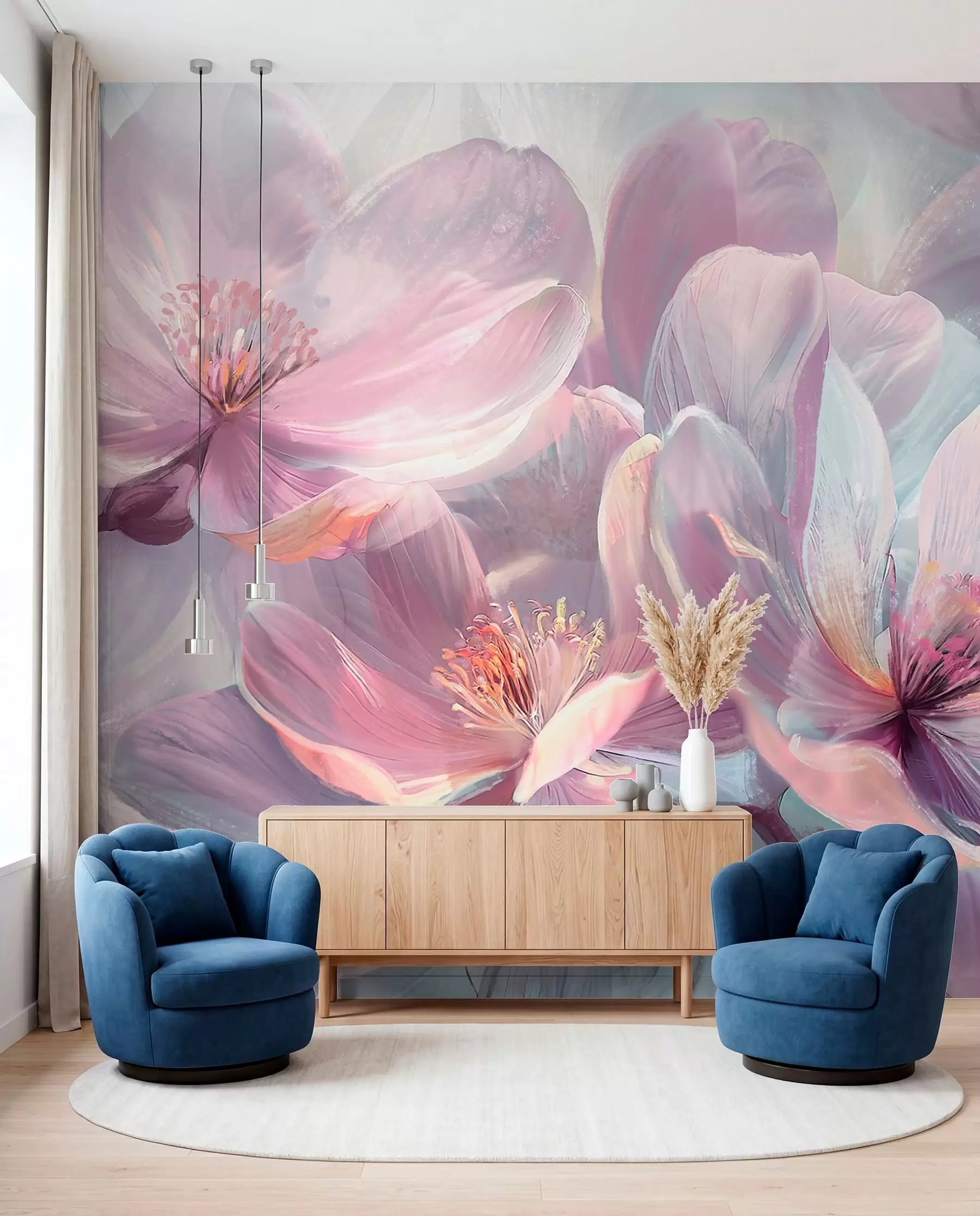 murales de pared Flores en un resplandor rosa w01307