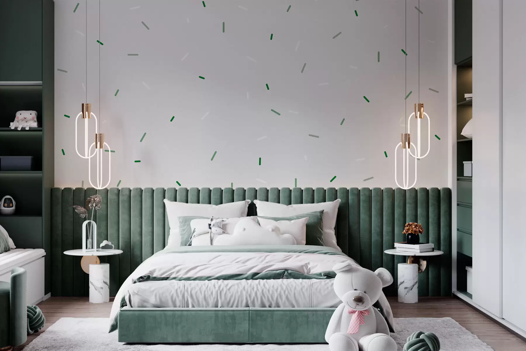 murales de pared Glaseado de donuts estilo escandinavo minimalismo color verde w07915v3