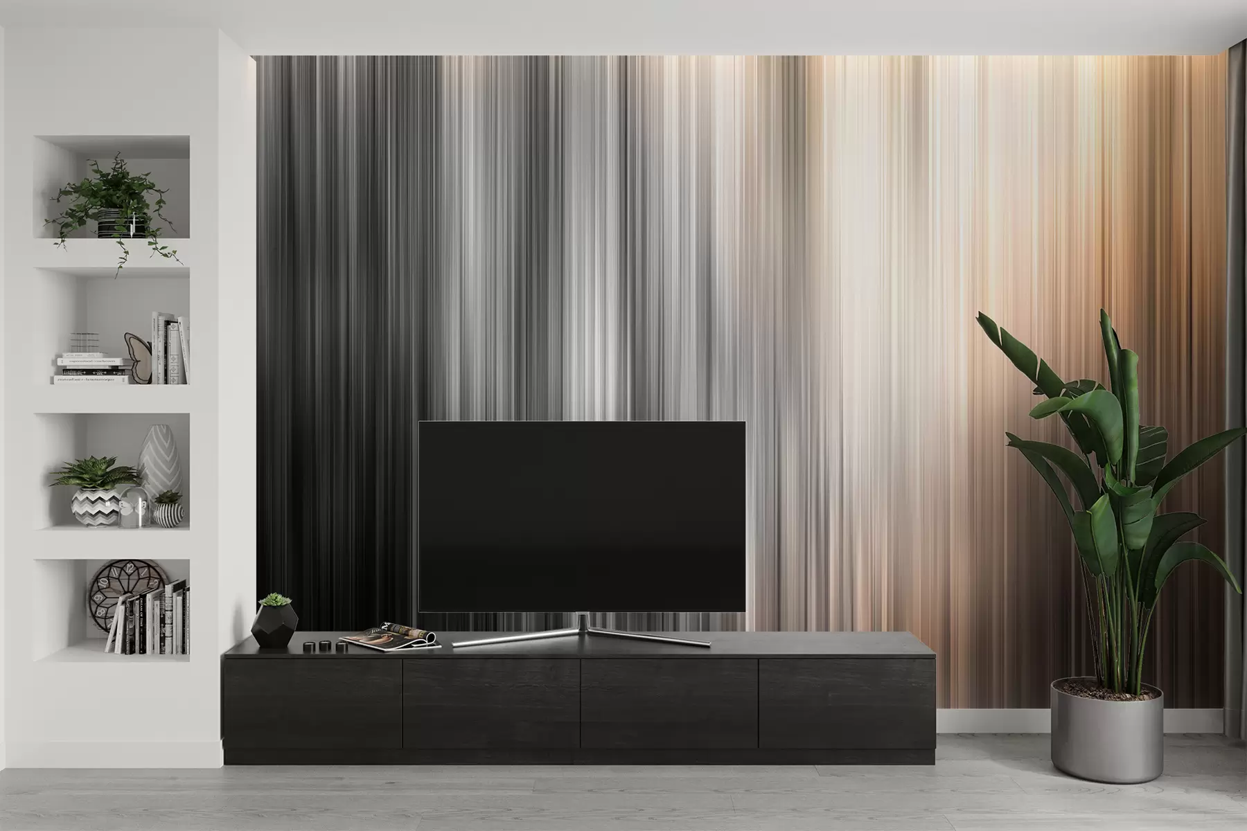 murales de pared Fondo borroso con diferentes líneas verticales naranjas w07946