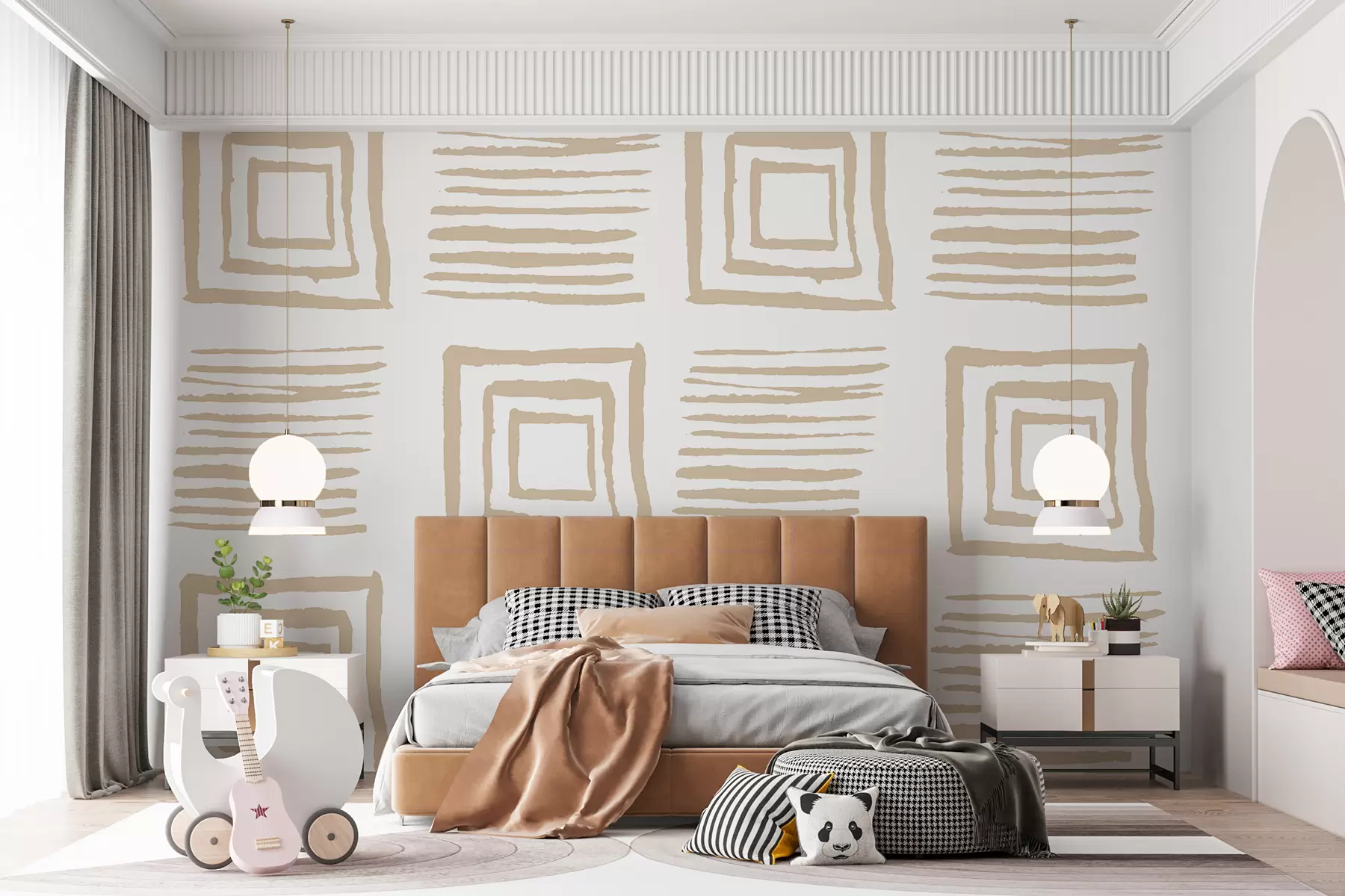 murales de pared Cuadros y rayas beige pintados. w07996v1
