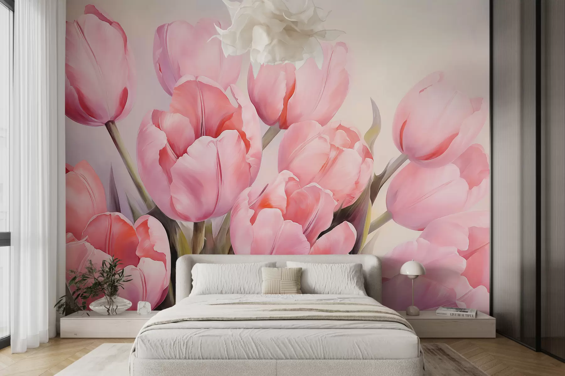 murales de pared Tulipanes rosados delicados w08100