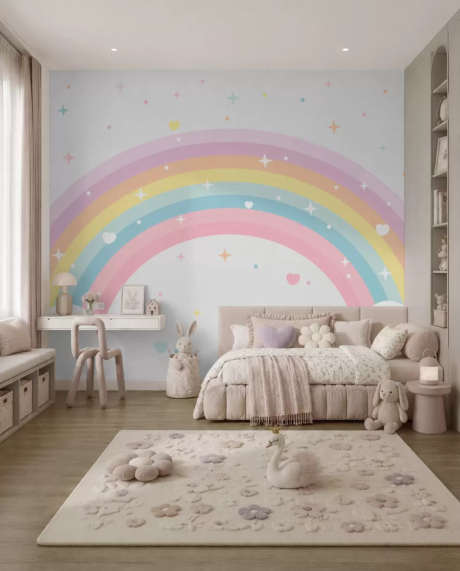 murales de pared Arcoíris con corazones w08109