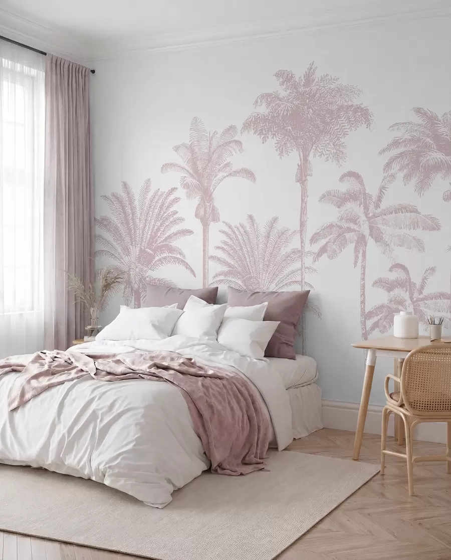 murales de pared Palmeral en rosa w08111v1