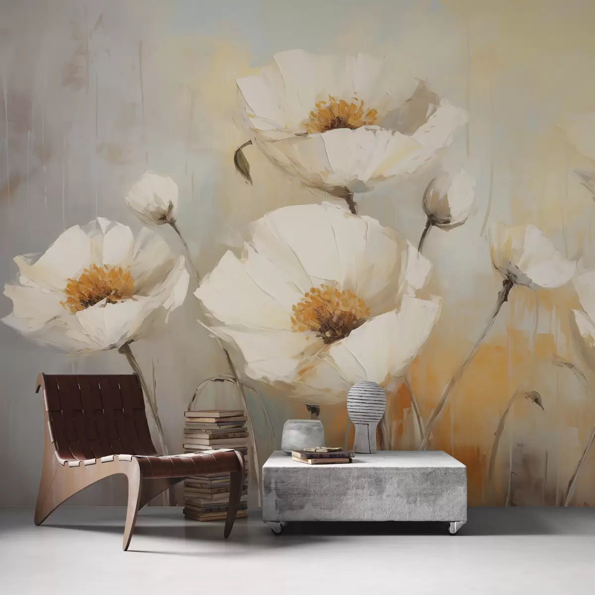 murales de pared Amapolas blancas vintage w08123