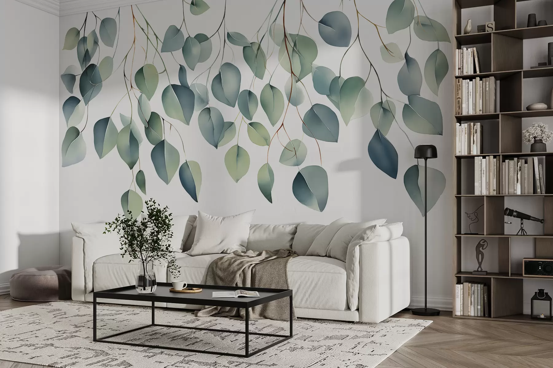 murales de pared Ramas con hojas de eucalipto acuarela. w08130