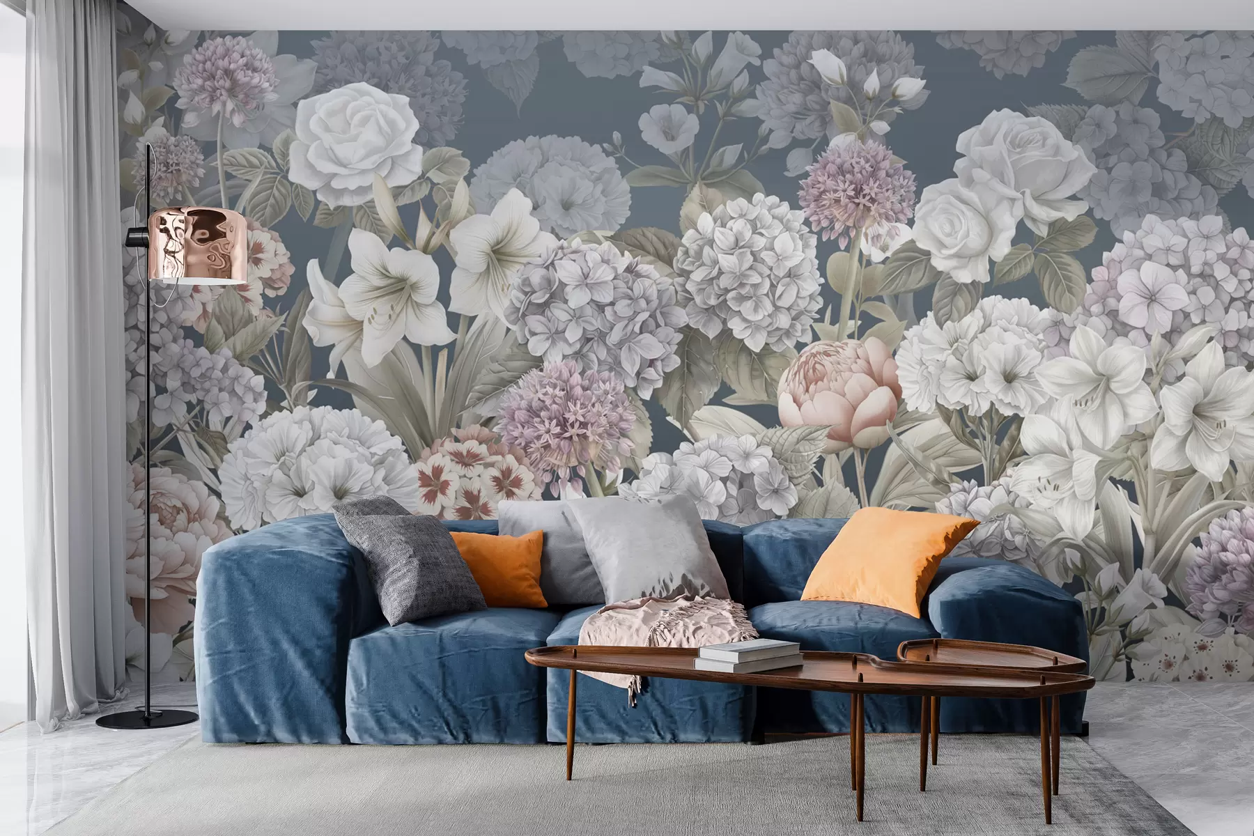 murales de pared Mágico jardín de verano sobre un fondo azul. w08140v1