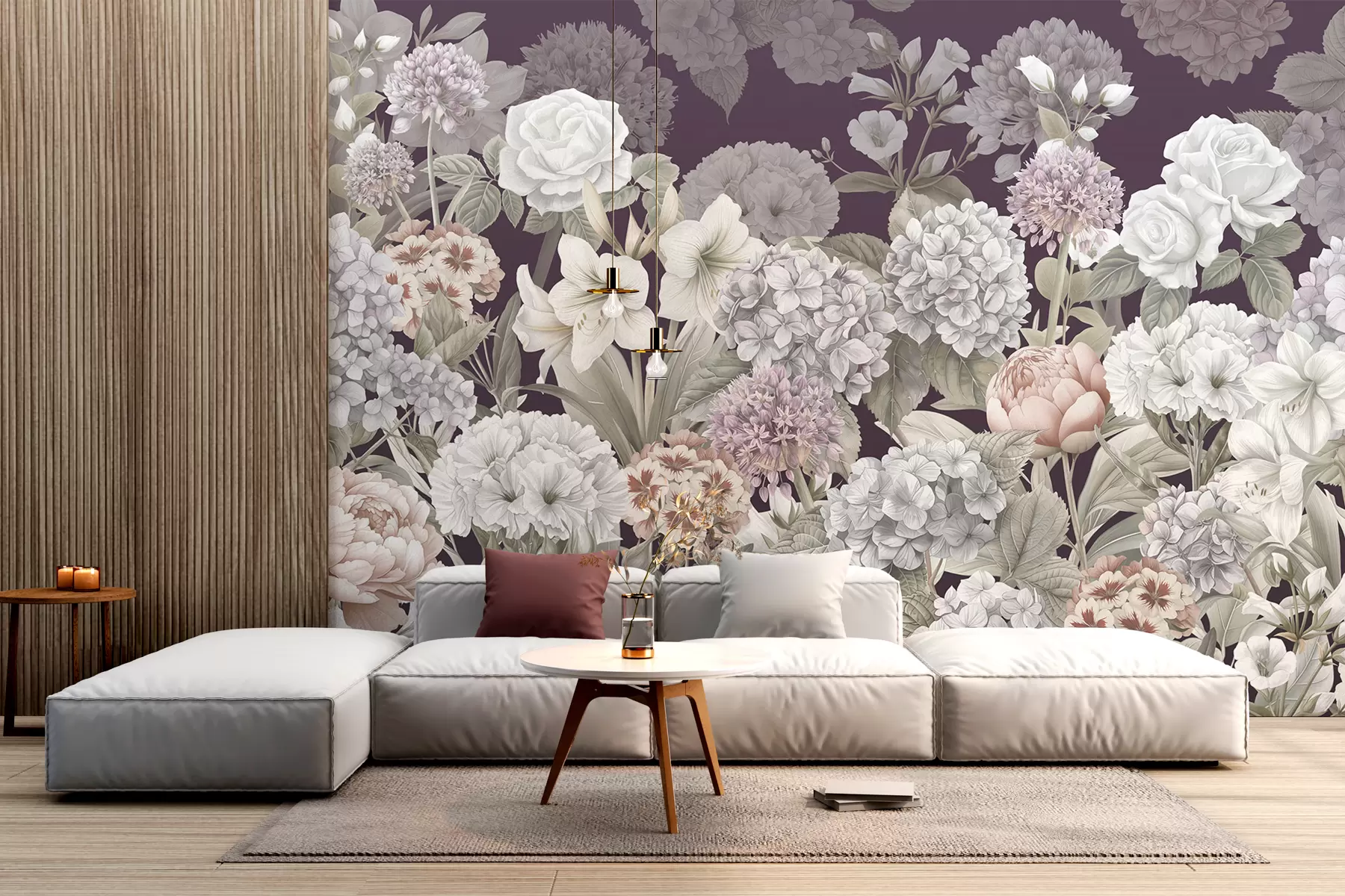 murales de pared Mágico jardín de verano sobre un fondo carmesí w08140v2