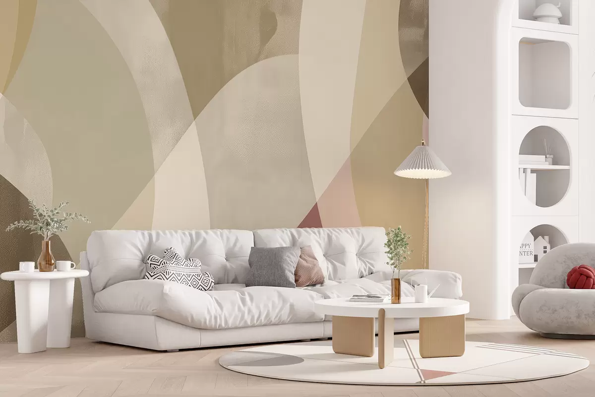 murales de pared Curvas suaves en tonos apagados con líneas fluidas y degradados beige, minimalista y moderno. w01334v1