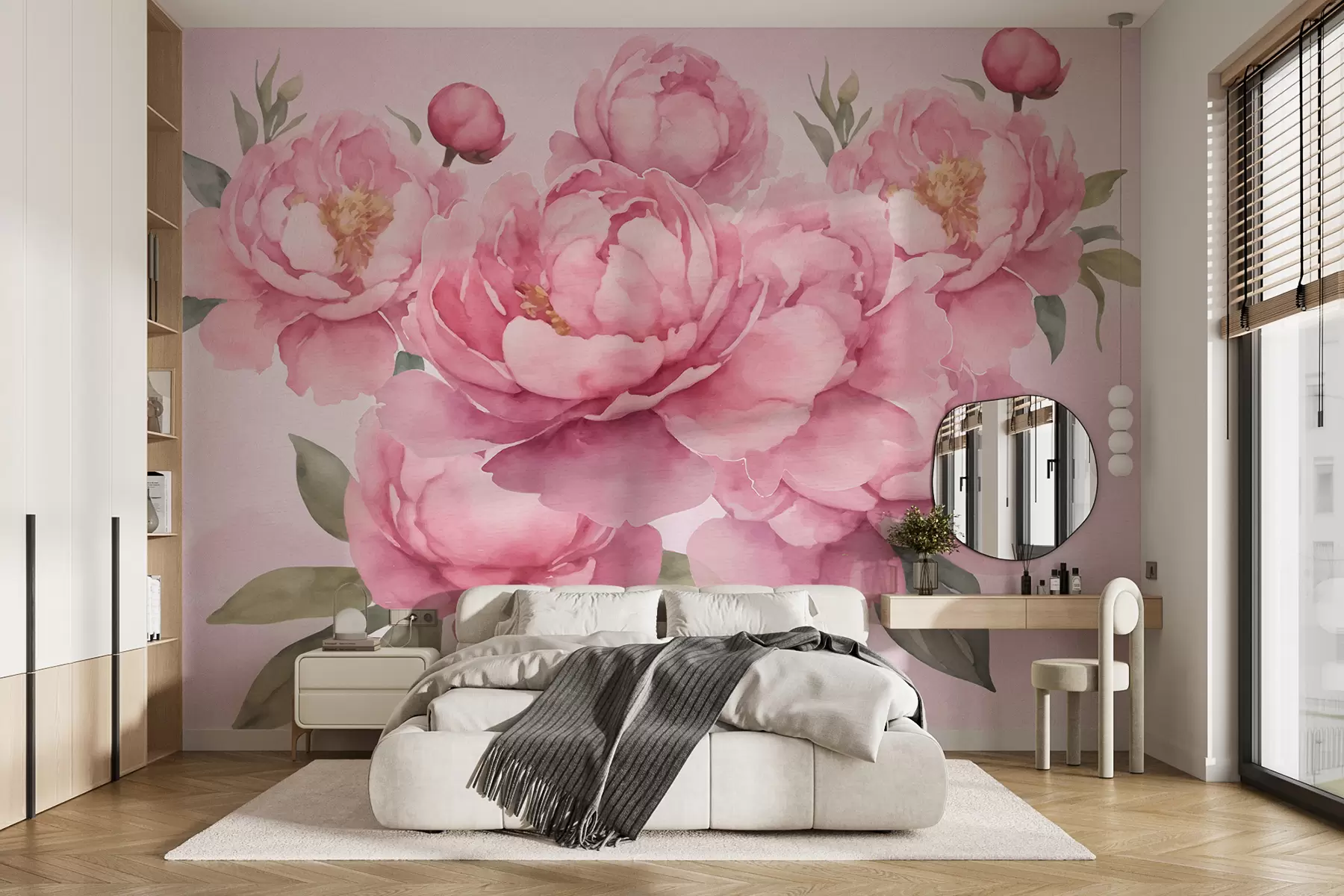 murales de pared Peonías rosas grandes con pinturas de acuarela. w01378