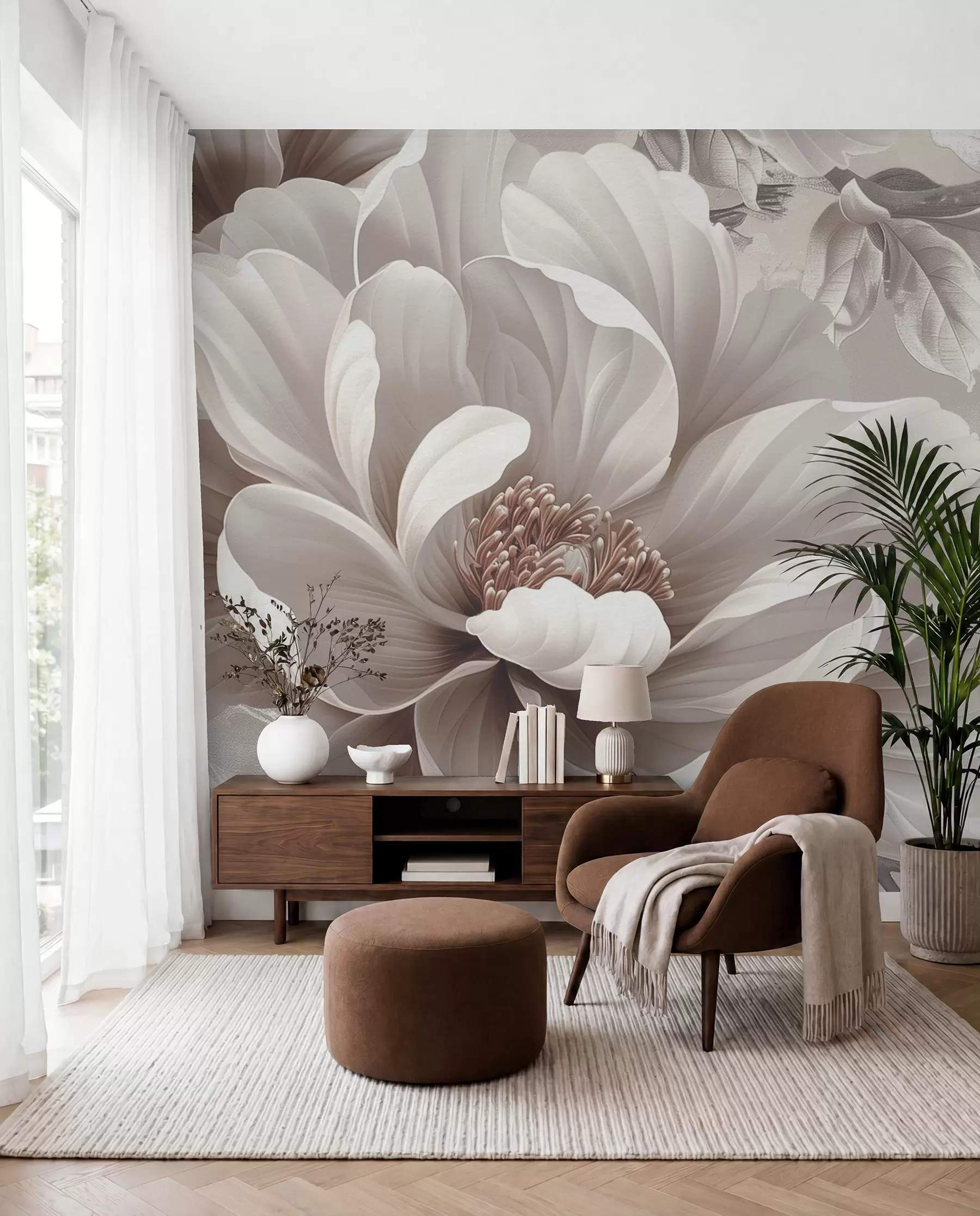 murales de pared Flor malva y arabescos w08181v1