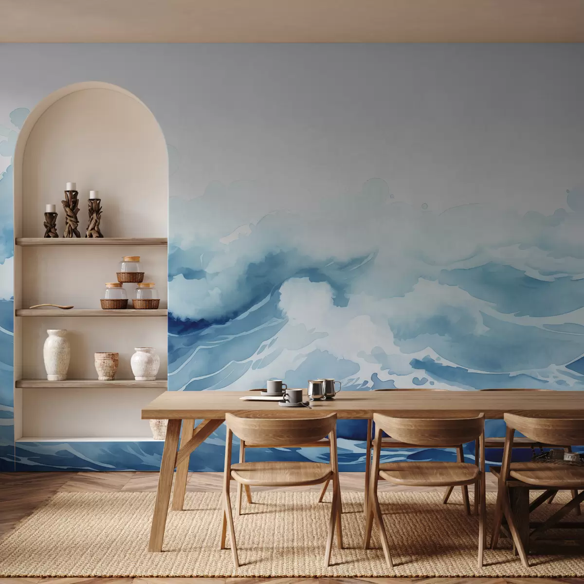 murales de pared Acuarela de olas del mar, color azul. w00962