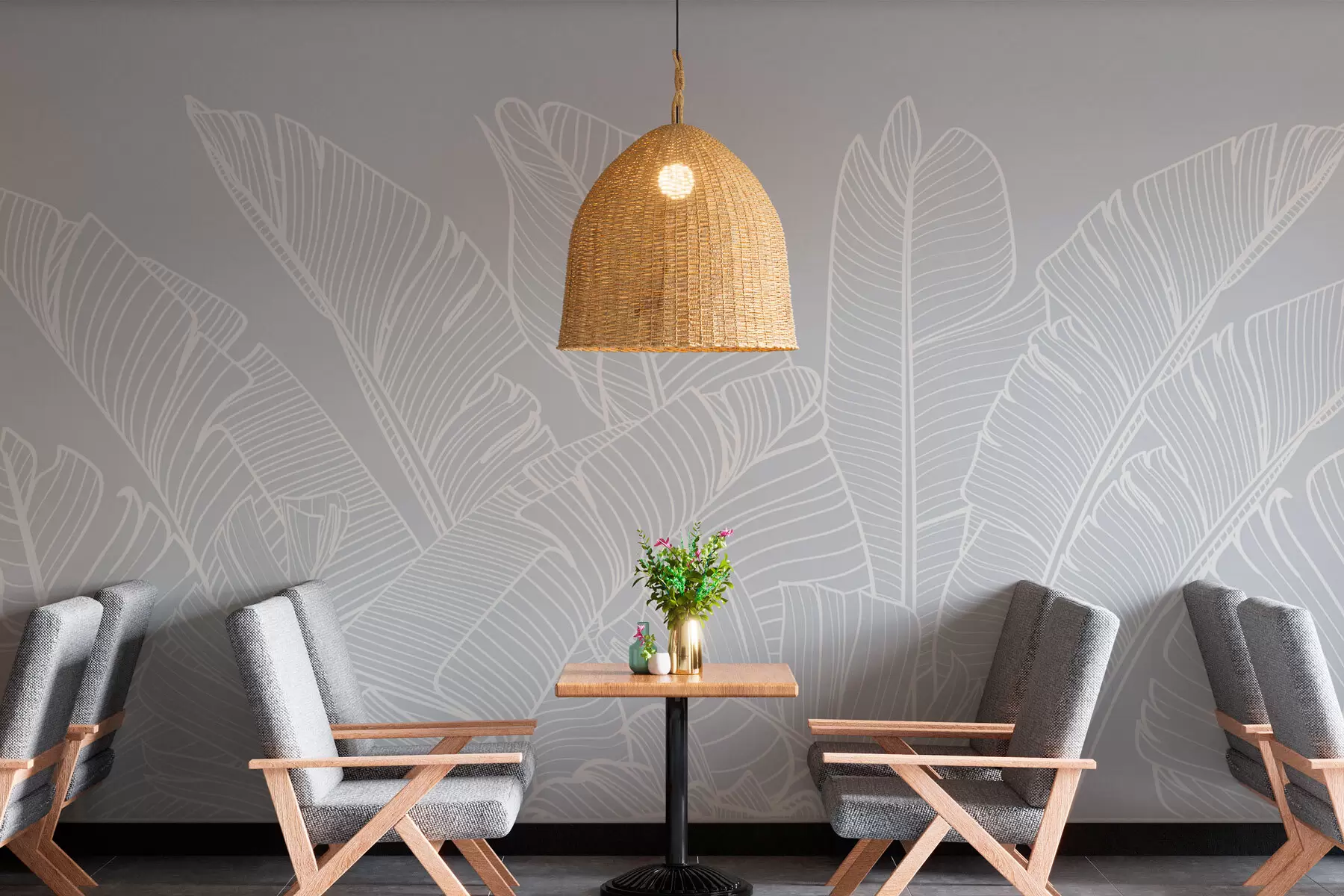 murales de pared Hojas de plátano tropical color azul minimalismo nueva tendencia w08210v2