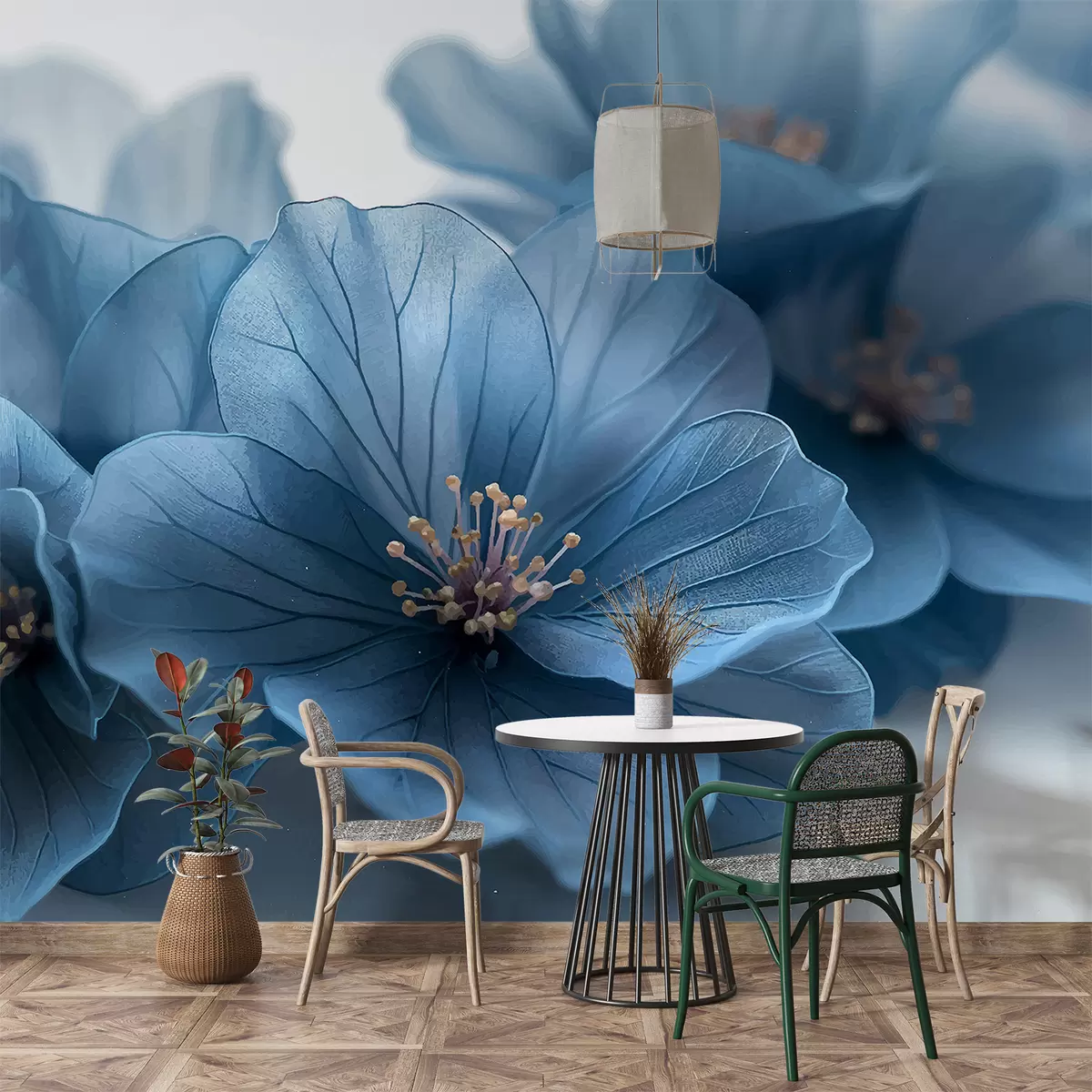 murales de pared Fondo claro, flores azules. w01413