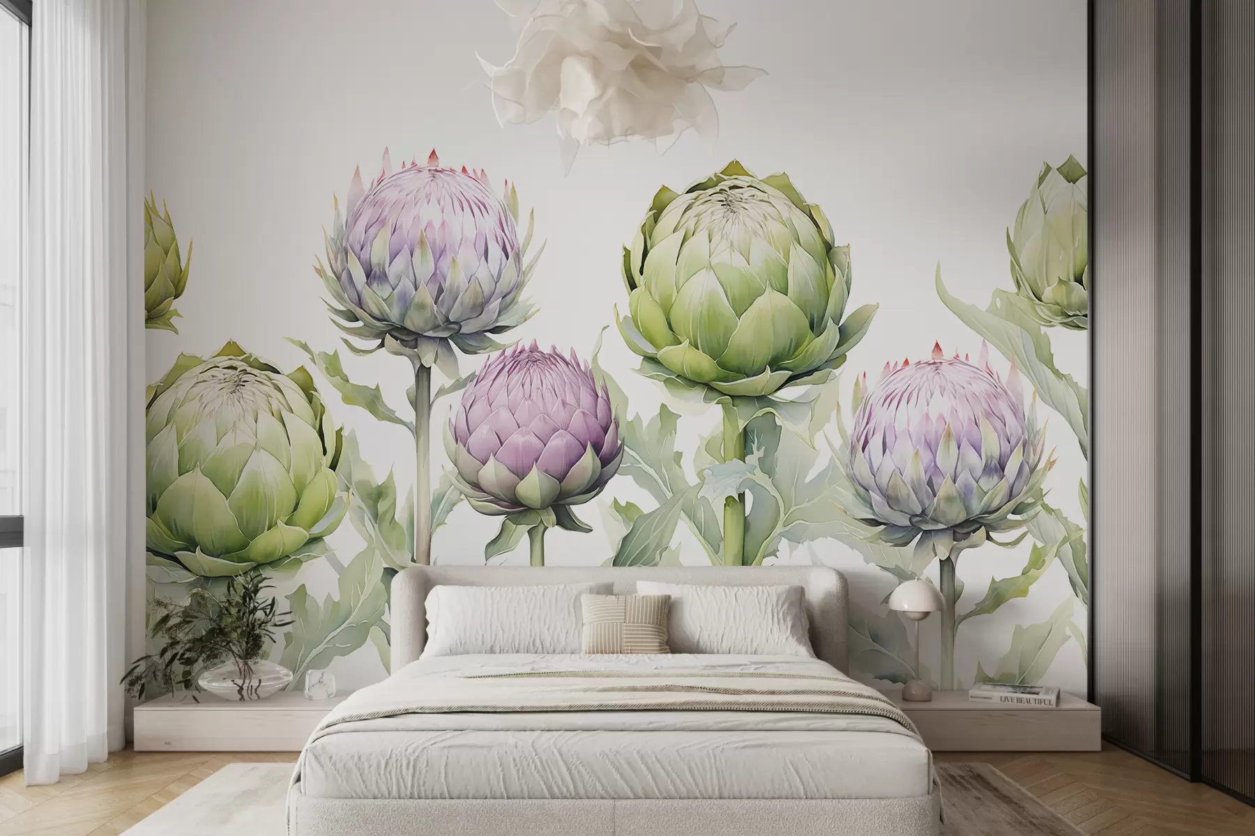 murales de pared Acuarela de flor de alcachofa w01438