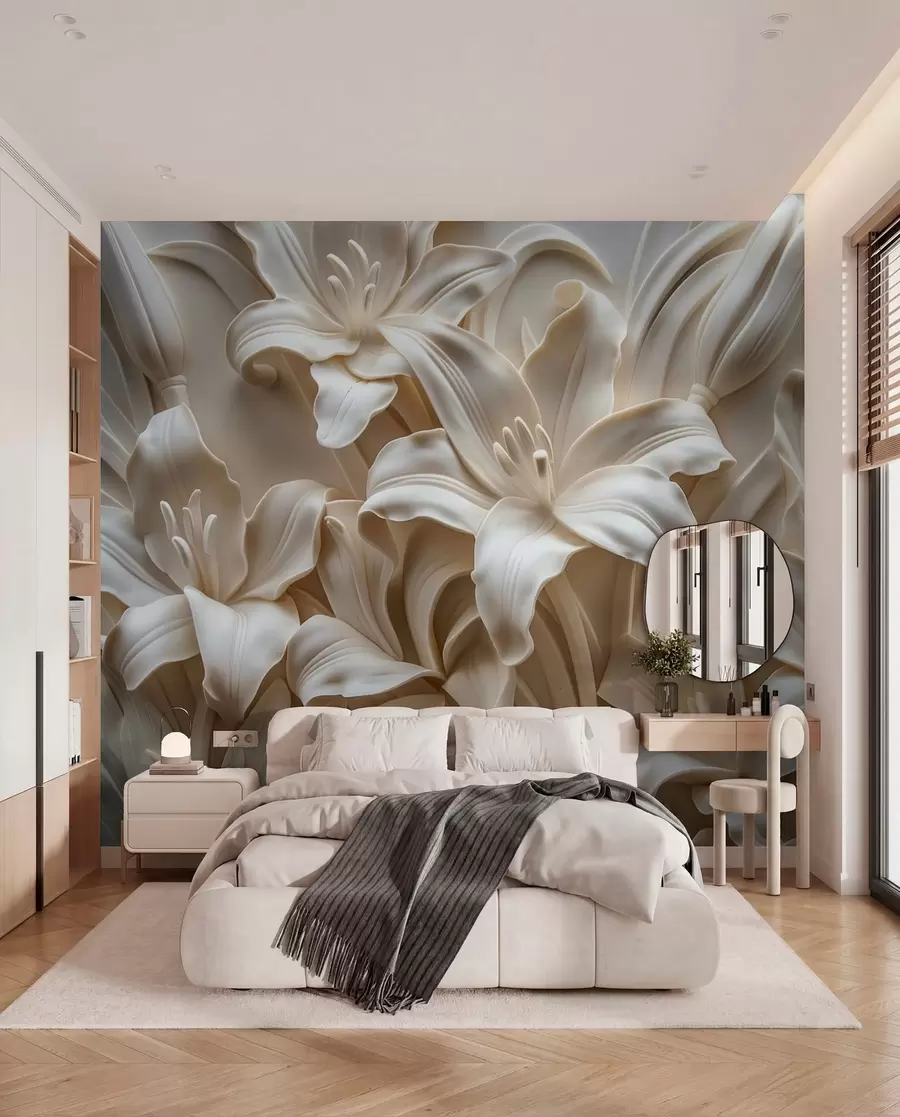 murales de pared Lirios en relieve marfil w01433