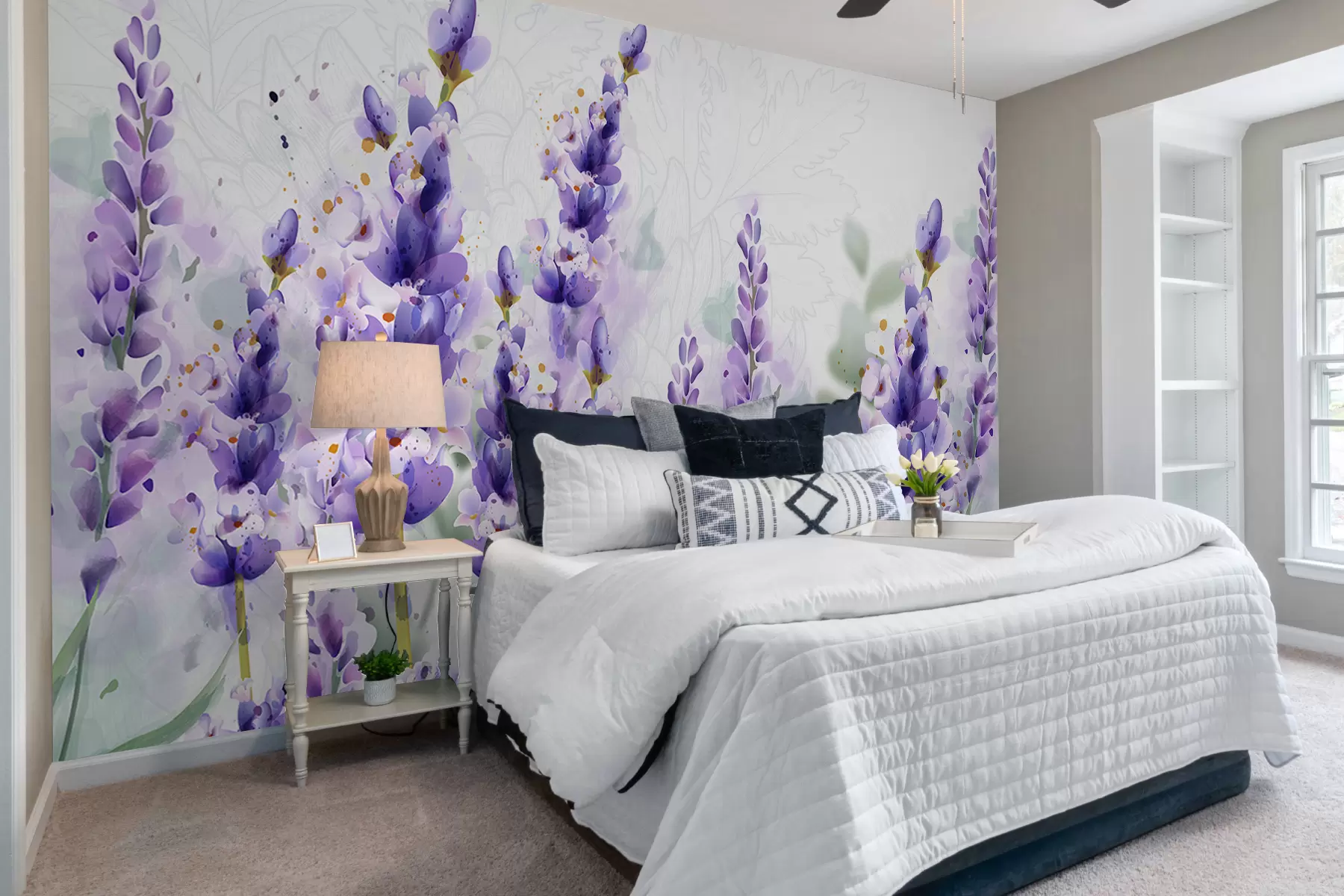 murales de pared Flores de lavanda morada en un campo, con enfoque suave y fondo borroso w08231