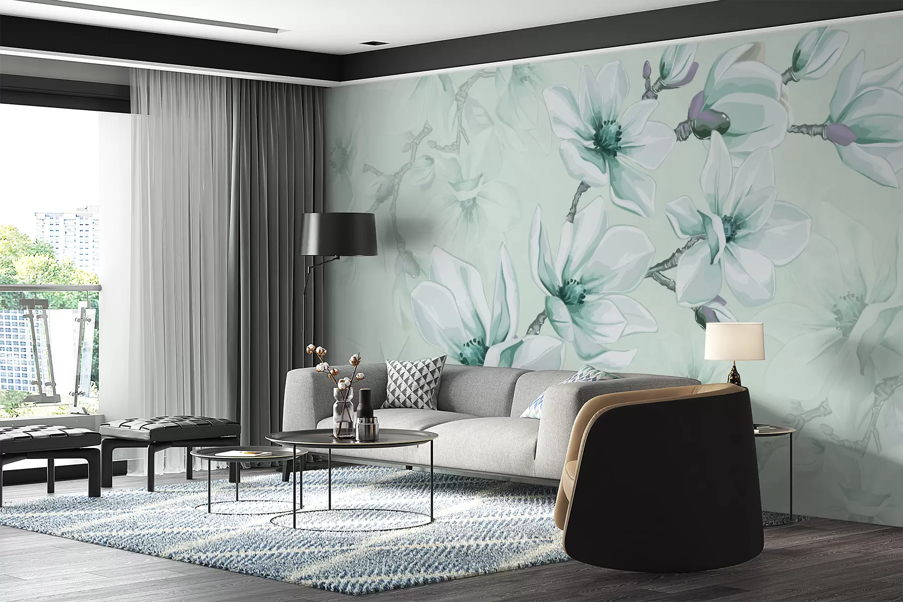 murales de pared Delicada magnolia azul de cerca w00982v2