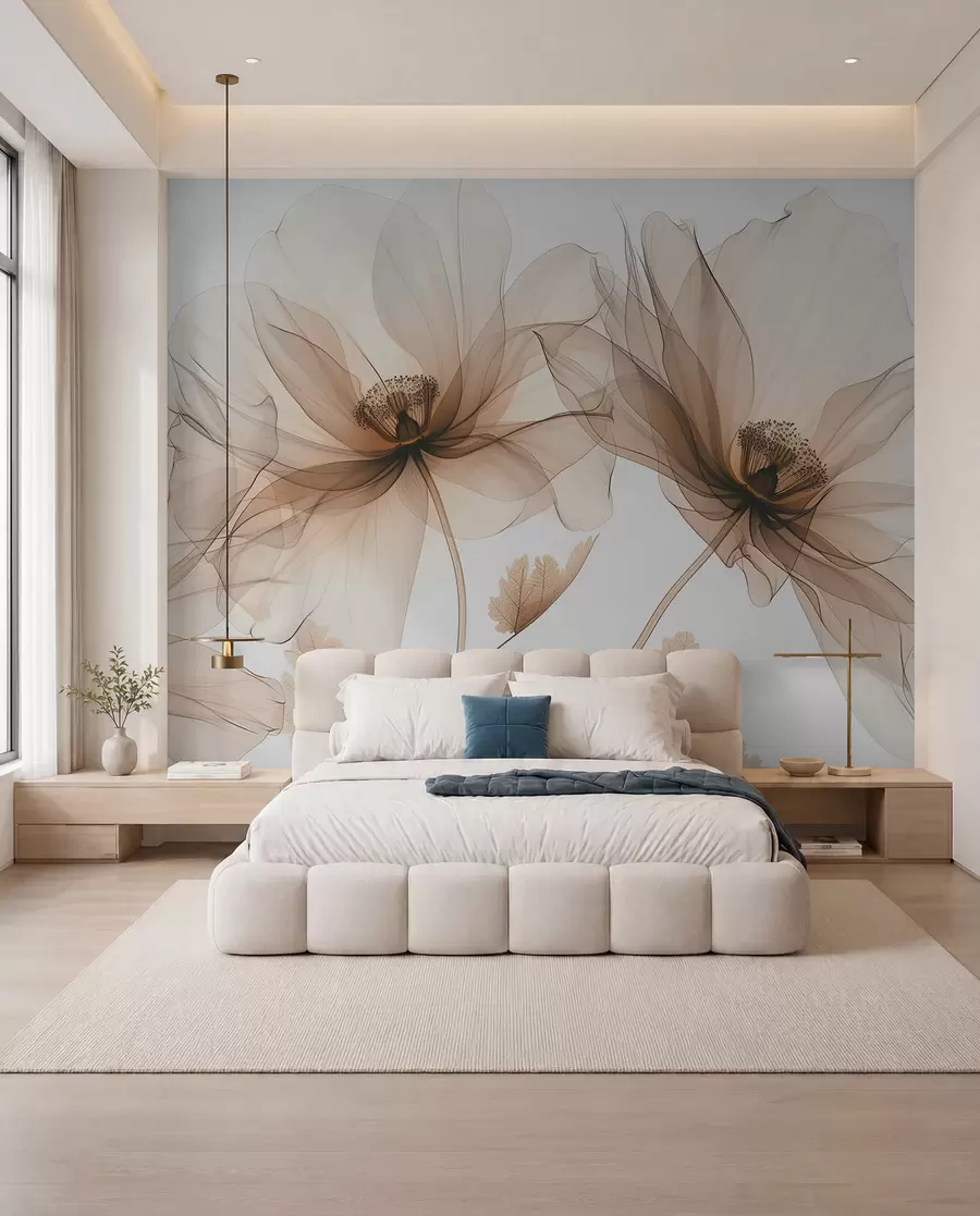 murales de pared Flores de tinta cobriza w01482