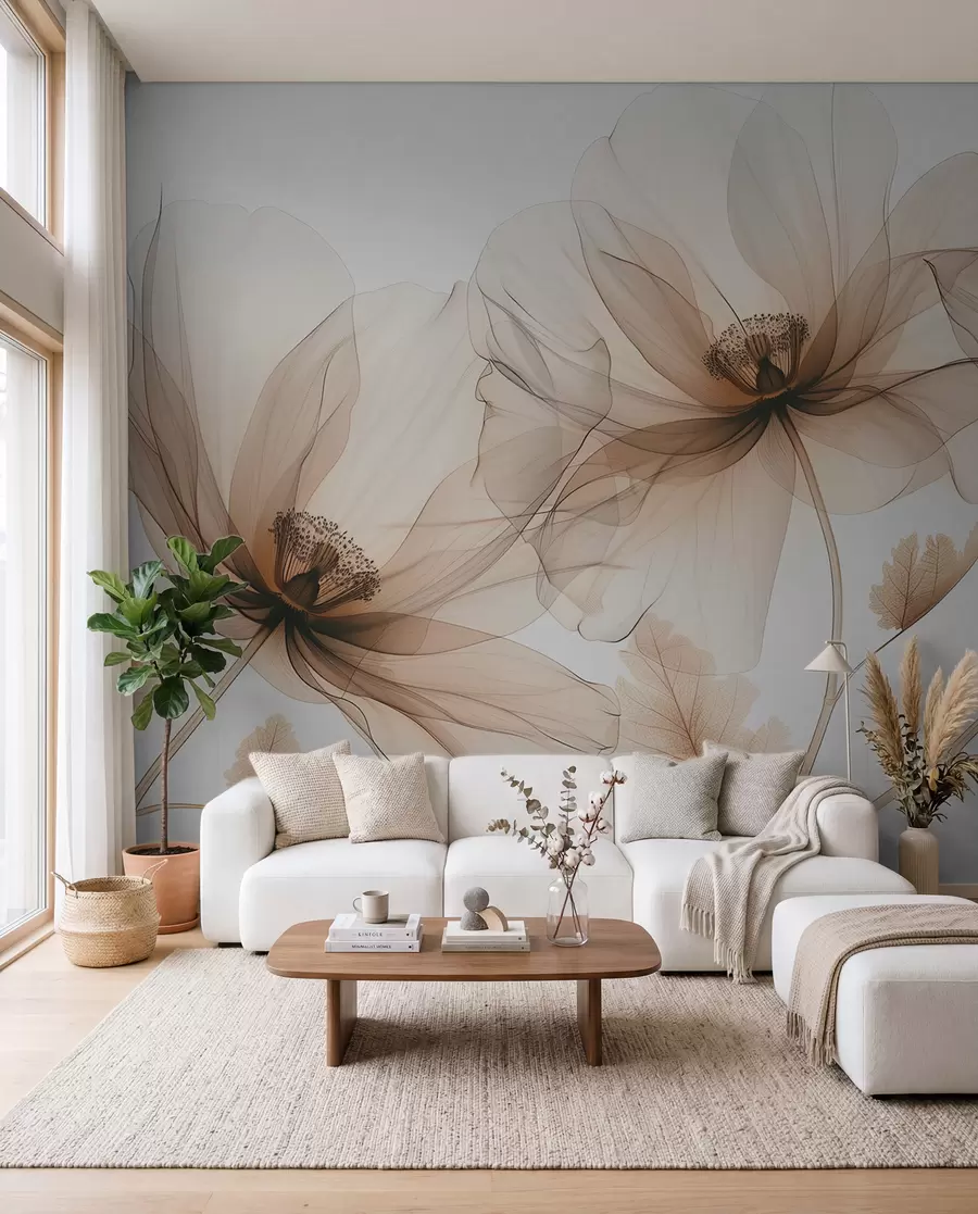 murales de pared Flores de tinta cobriza w01482