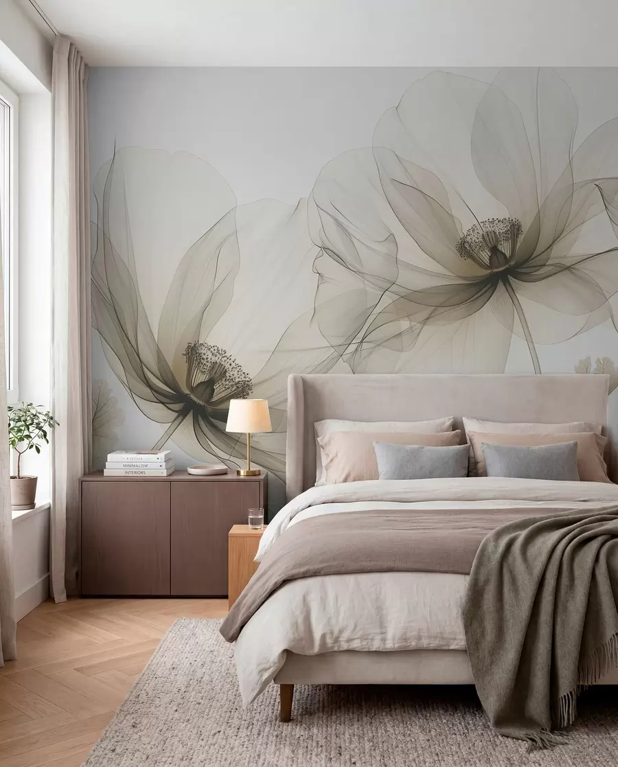 murales de pared Flores de tinta sepia w01482v2