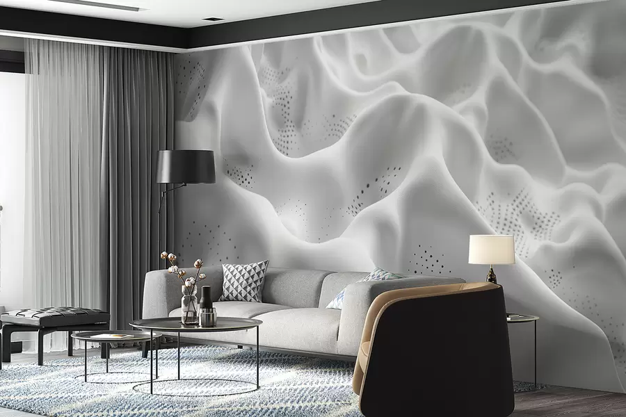 murales de pared Colinas blancas minimalistas y abstractas con ondas y curvas.  w01473