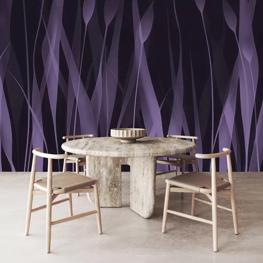murales de pared Hojas de color púrpura suave sobre un fondo oscuro. w01019v1