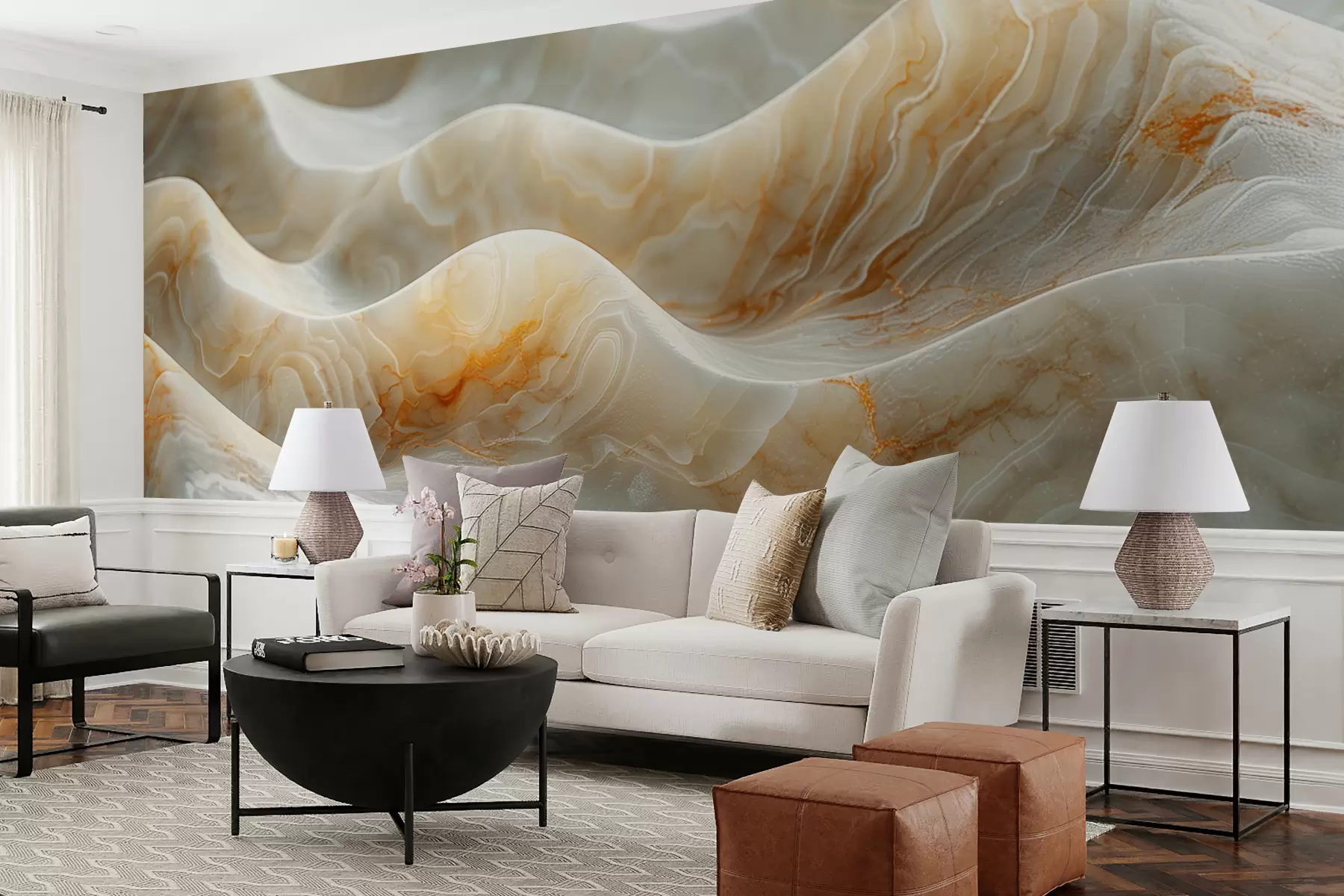 murales de pared Ondas de mármol en colores beige w01488