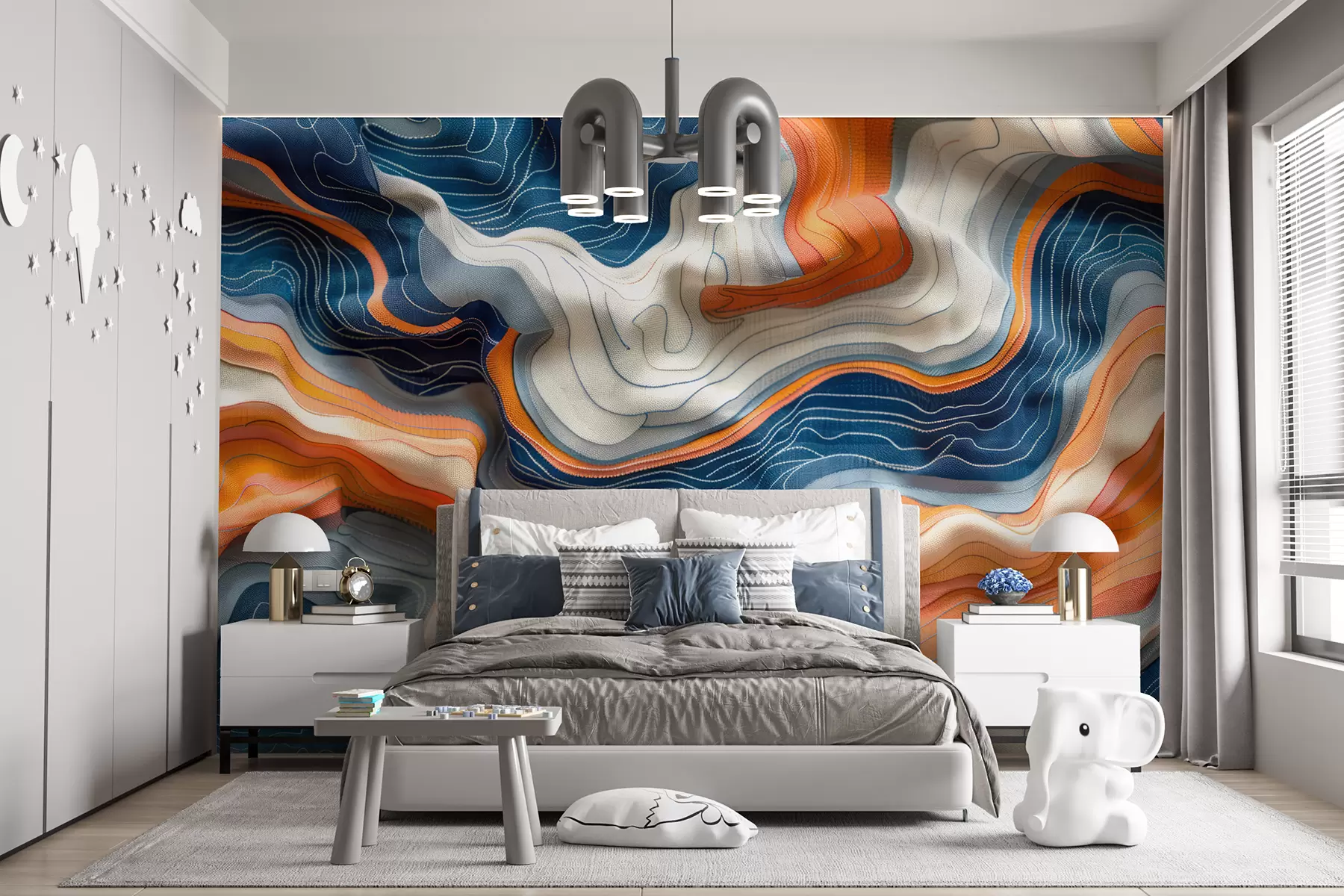 murales de pared Ondas armoniosas de color azul anaranjado w01360