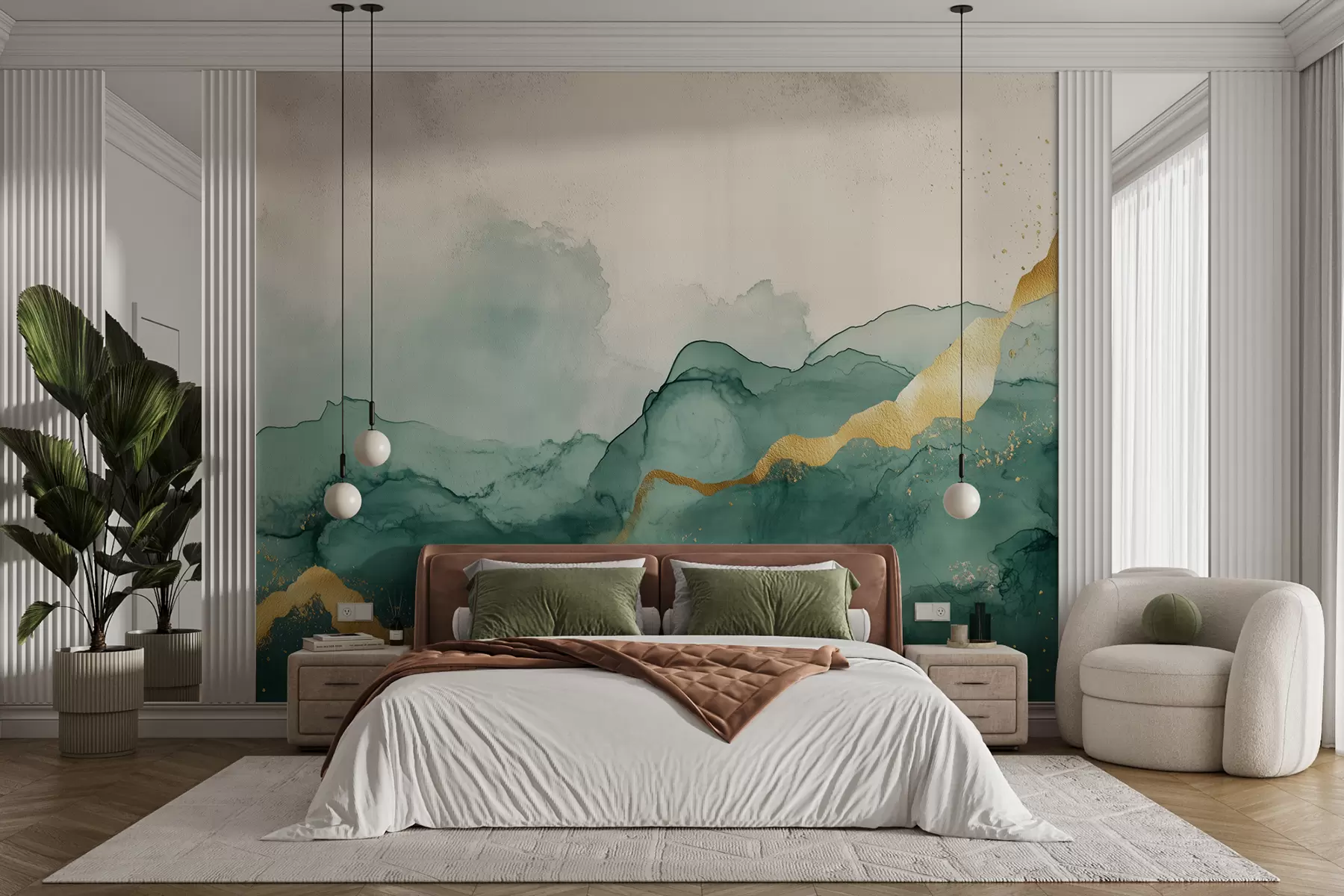 murales de pared Composición de acuarela esmeralda vintage w01362v1