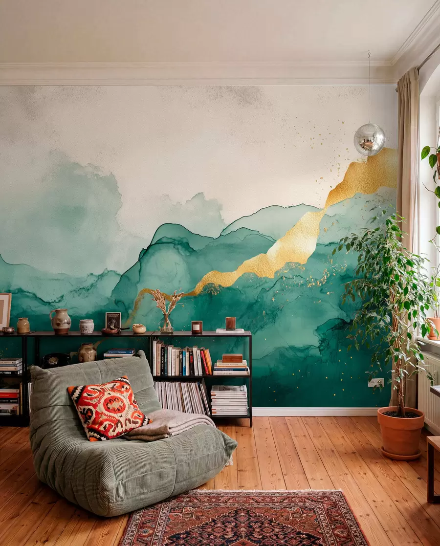 murales de pared Composición de acuarela esmeralda vintage w01362v1