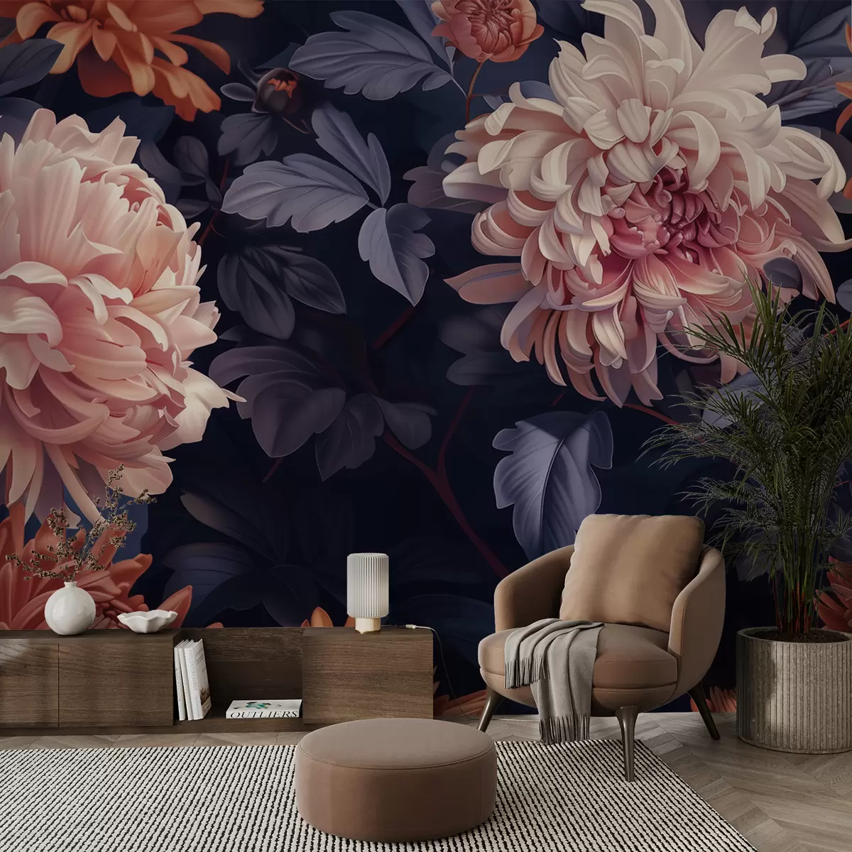 murales de pared Elegante composición de crisantemos en tono morado. w01431v1