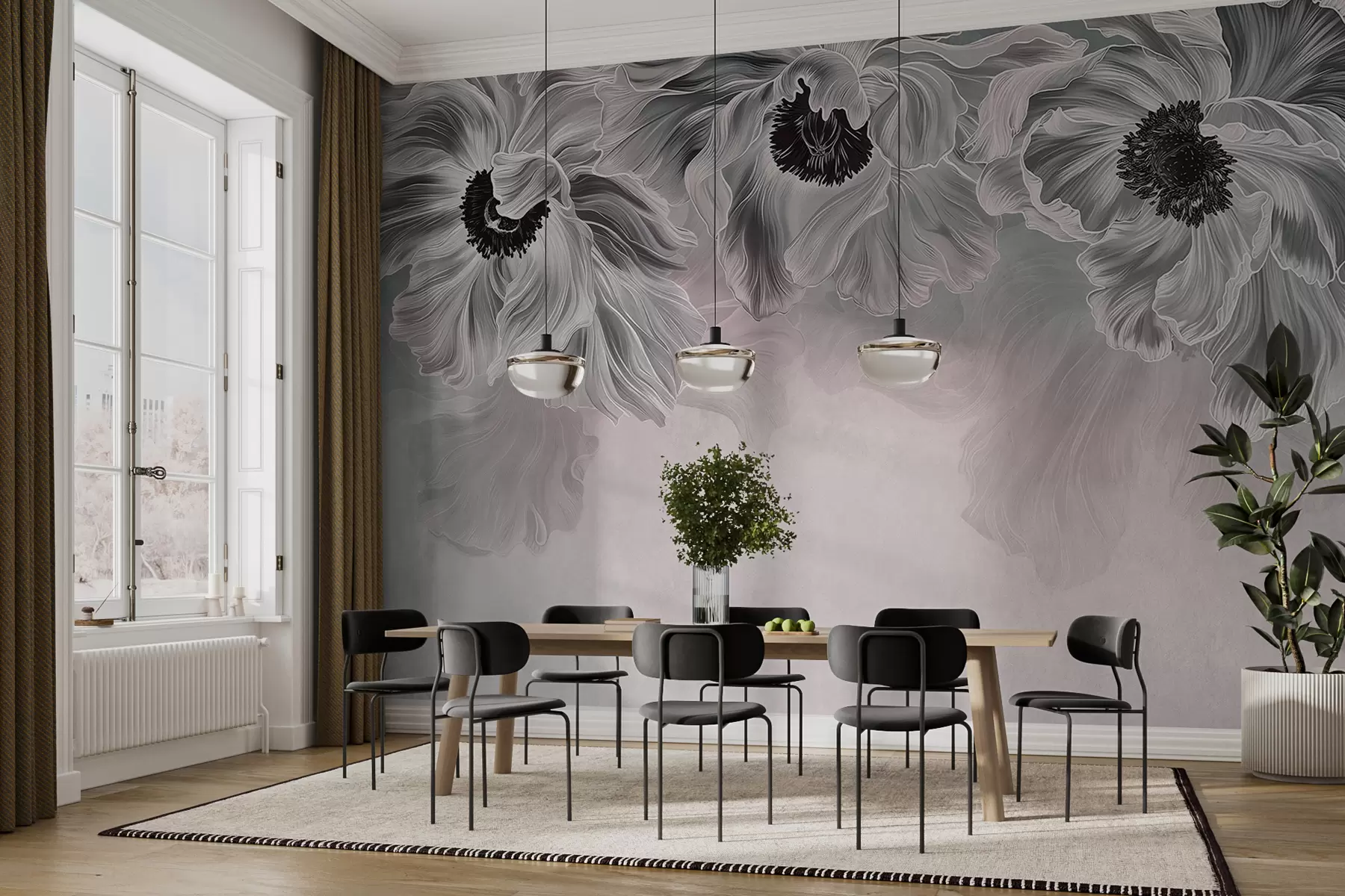 murales de pared grandes flores abstractas w01093v2