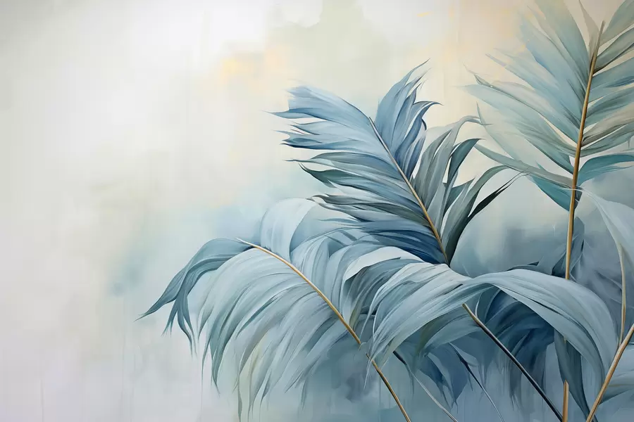 murales de pared Hojas de palmera azules contra la niebla w01618