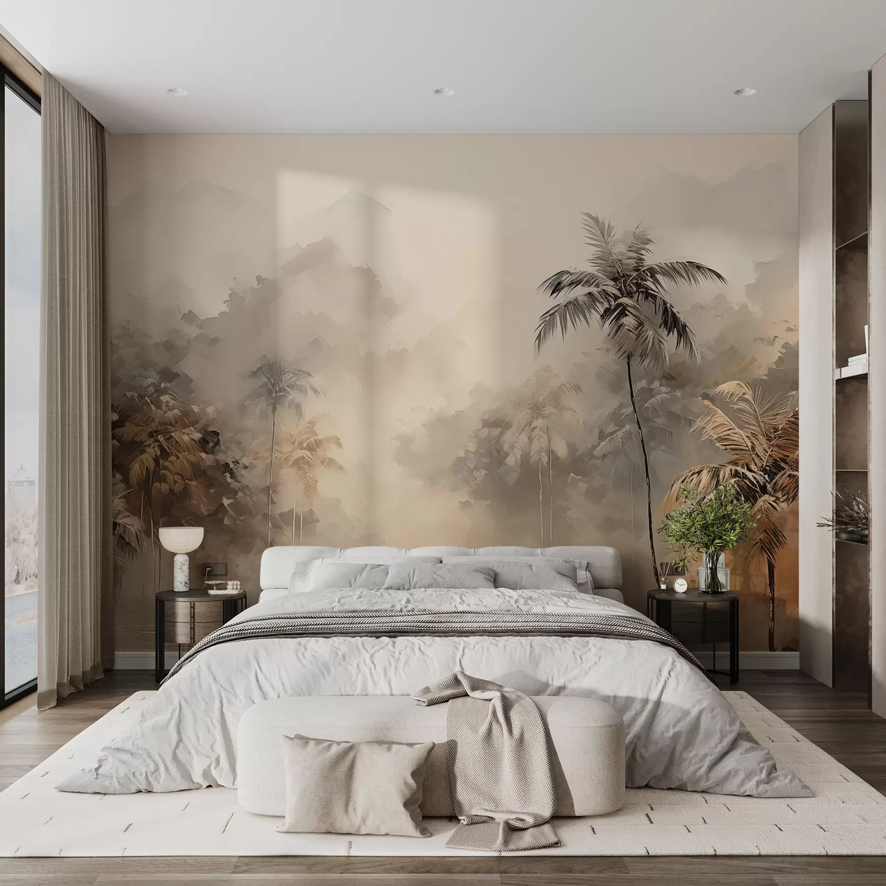 murales de pared Bosque tropical con palmeras al amanecer w01619