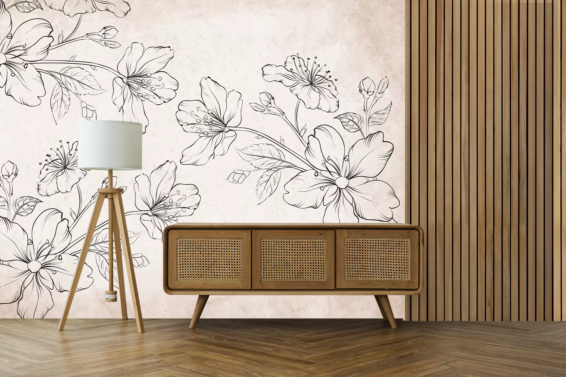 murales de pared Flores lineales, fondo antiguo w01673