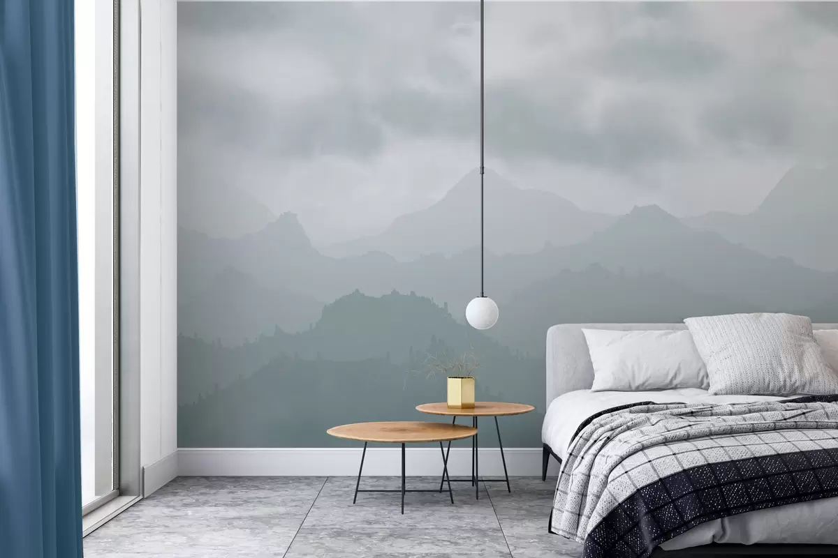 murales de pared Montañas neblinosas con cirros azules en el cielo w01637v2