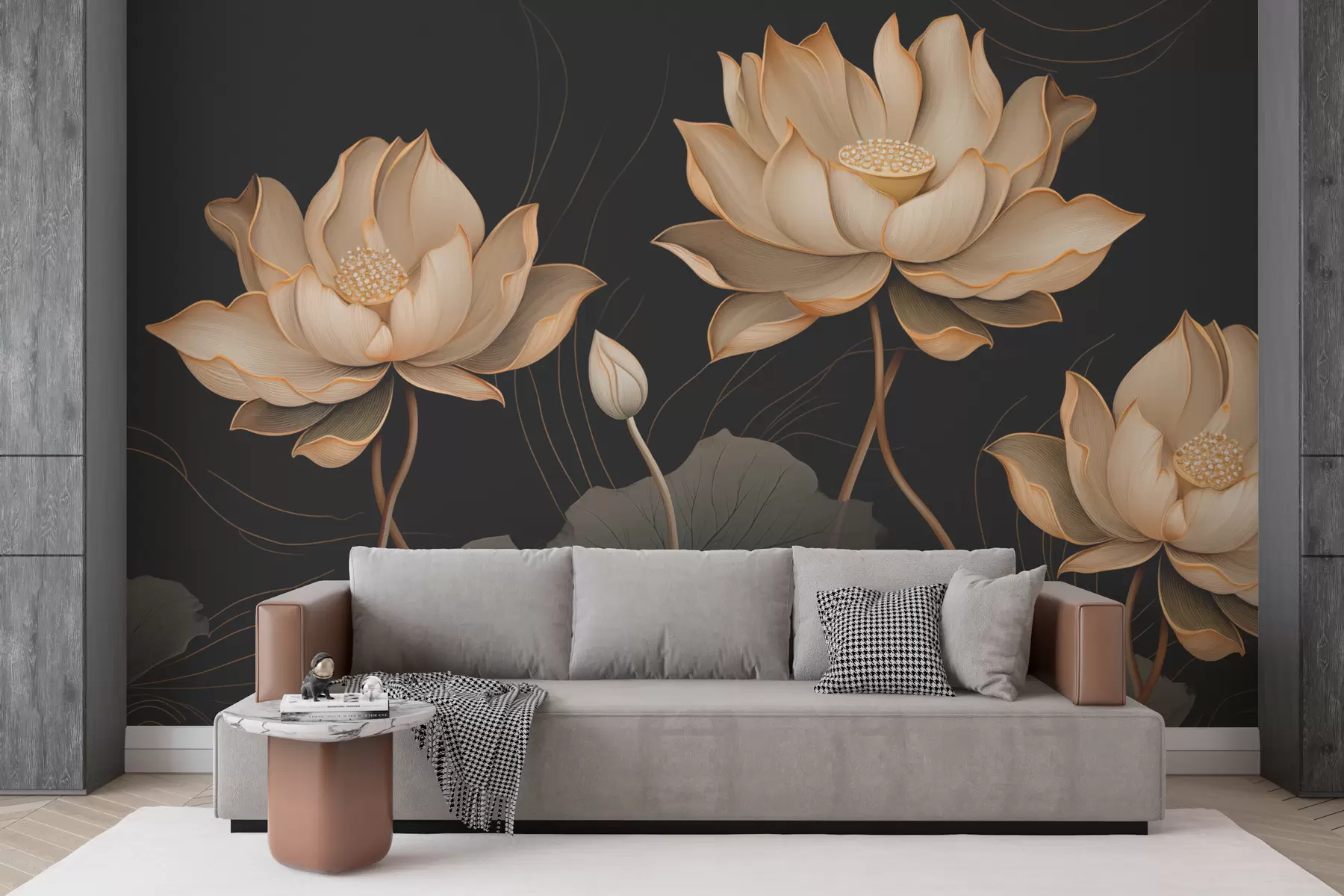 murales de pared Grandes flores de loto sobre fondo oscuro w01640