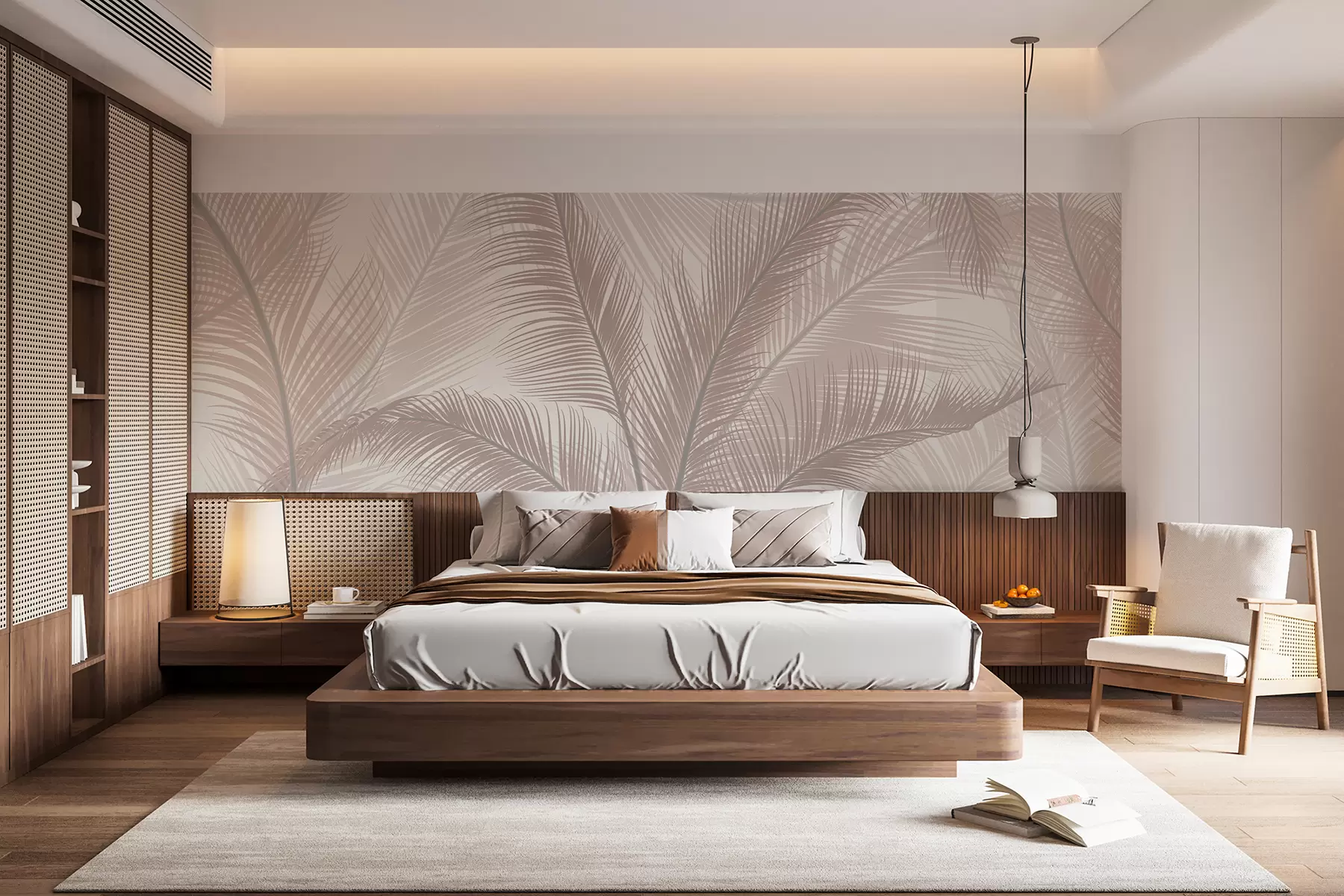 murales de pared Hojas de palmera en tono rosa w01759
