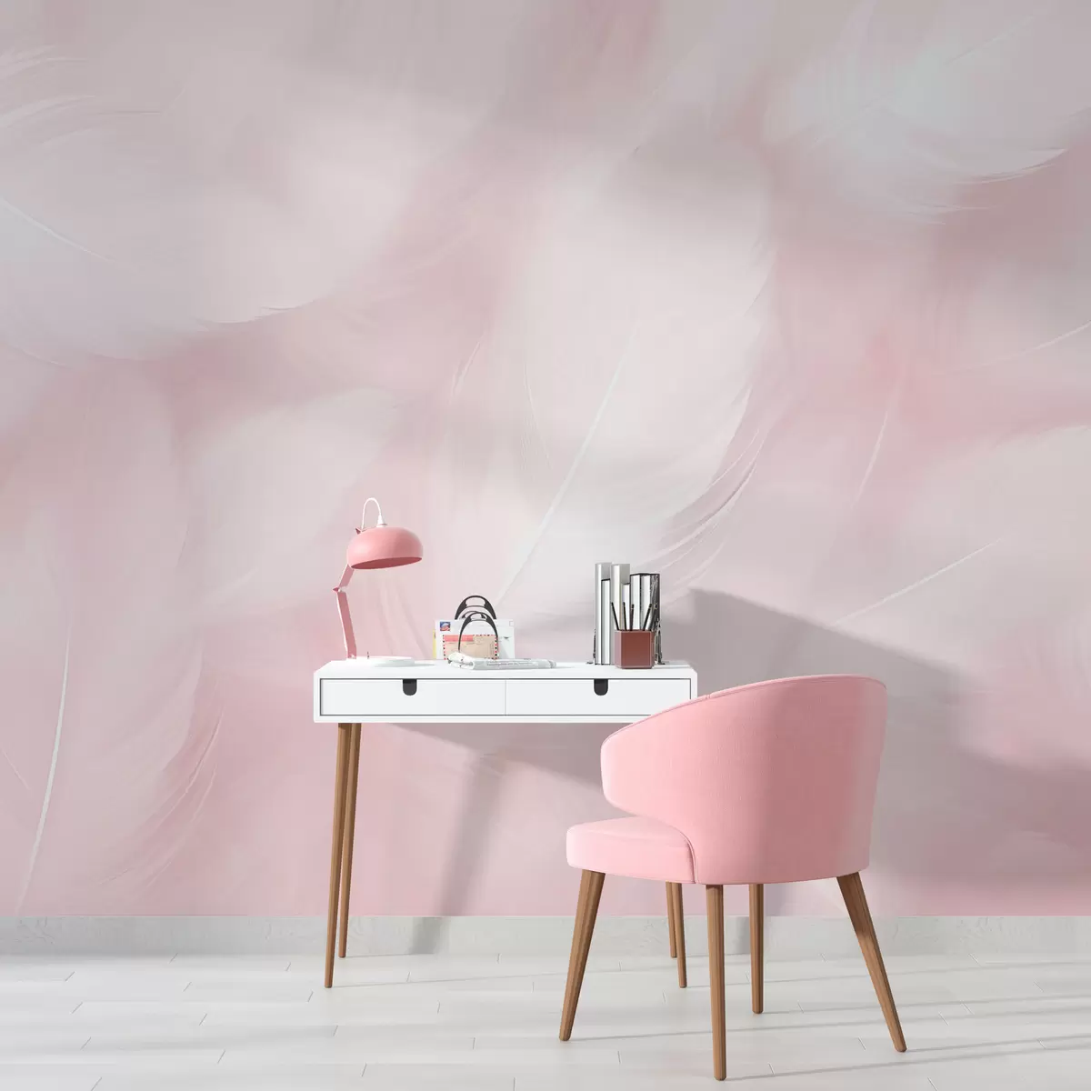 murales de pared Bonitas plumas sobre fondo rosa w01703