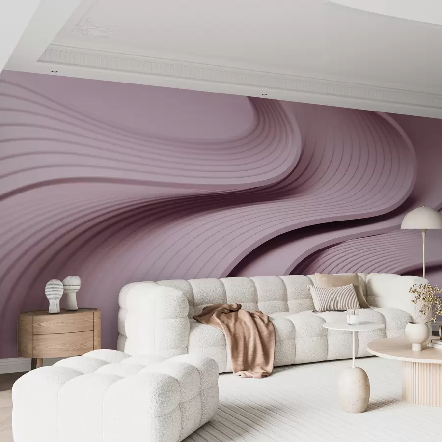 murales de pared Elegantes ondas voluminosas en estilo 3D en tonos empolvados w01147v1