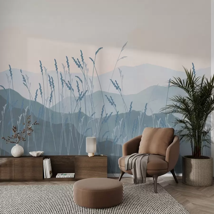 murales de pared Montañas rosa pálido,beige,azul hierba w01811v1