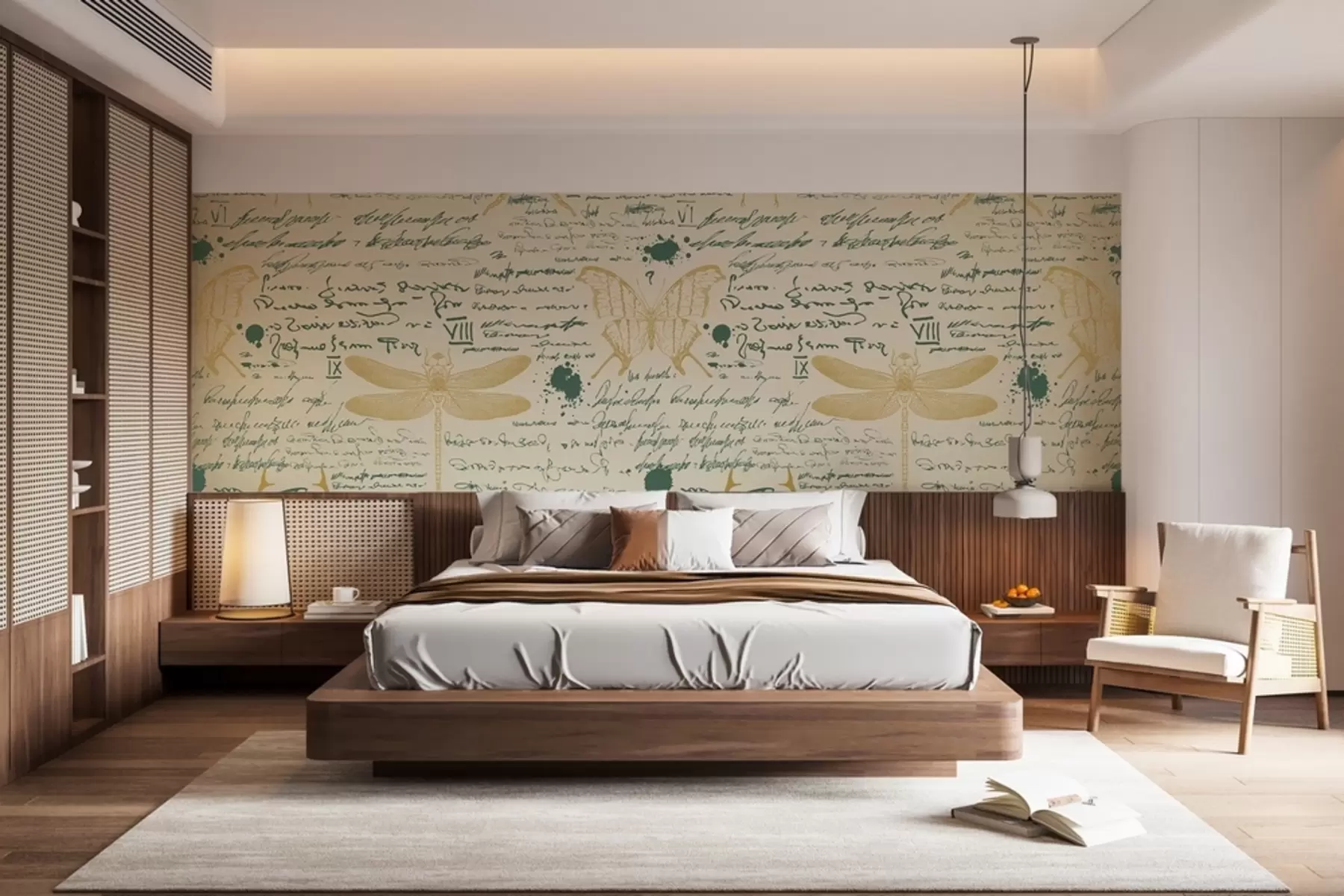 murales de pared Letras, textura bajo papel viejo, libélula w01814