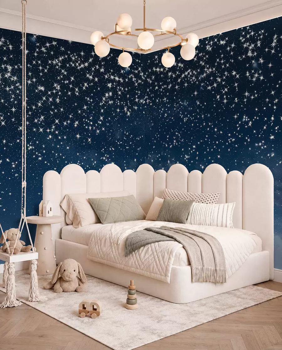 murales de pared Cielo nocturno estrellado, degradado rosa, cósmico, constelaciones w01797