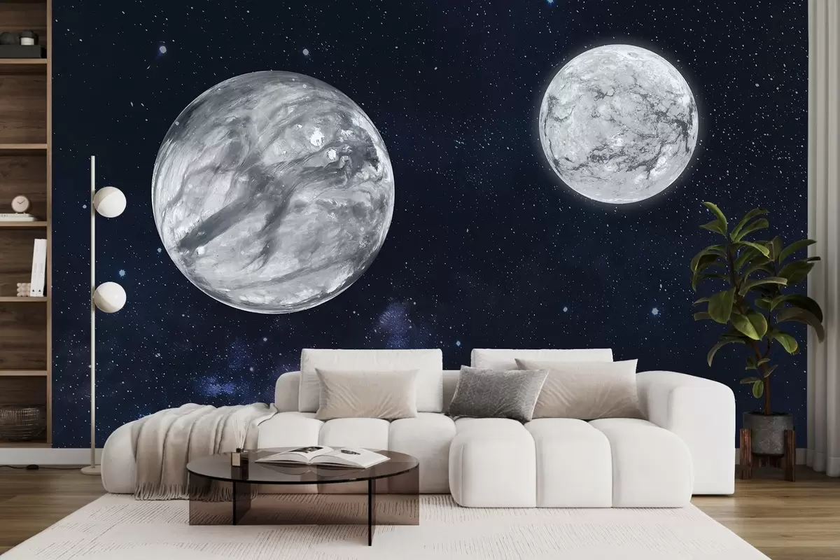 murales de pared Espacio cósmico con plantas y cielo estrellado w01801